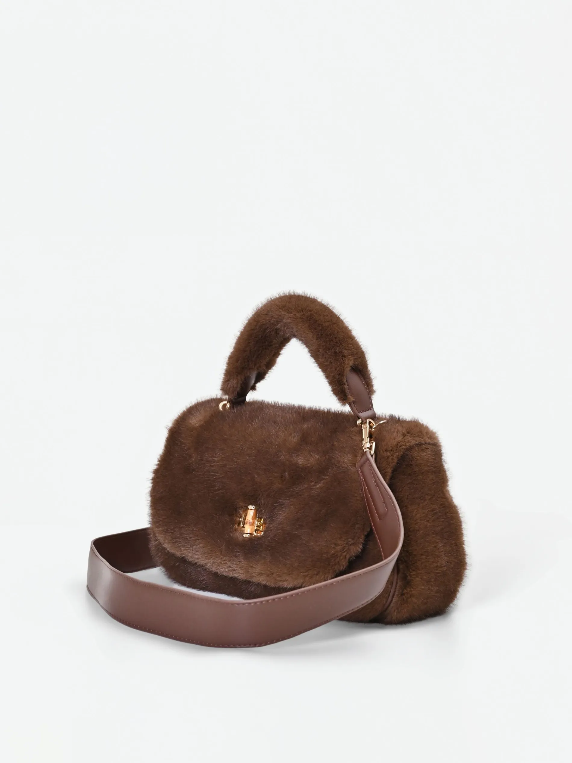 BORSA A MANO CIOCCOLATO EFFETTO PELLICCIA