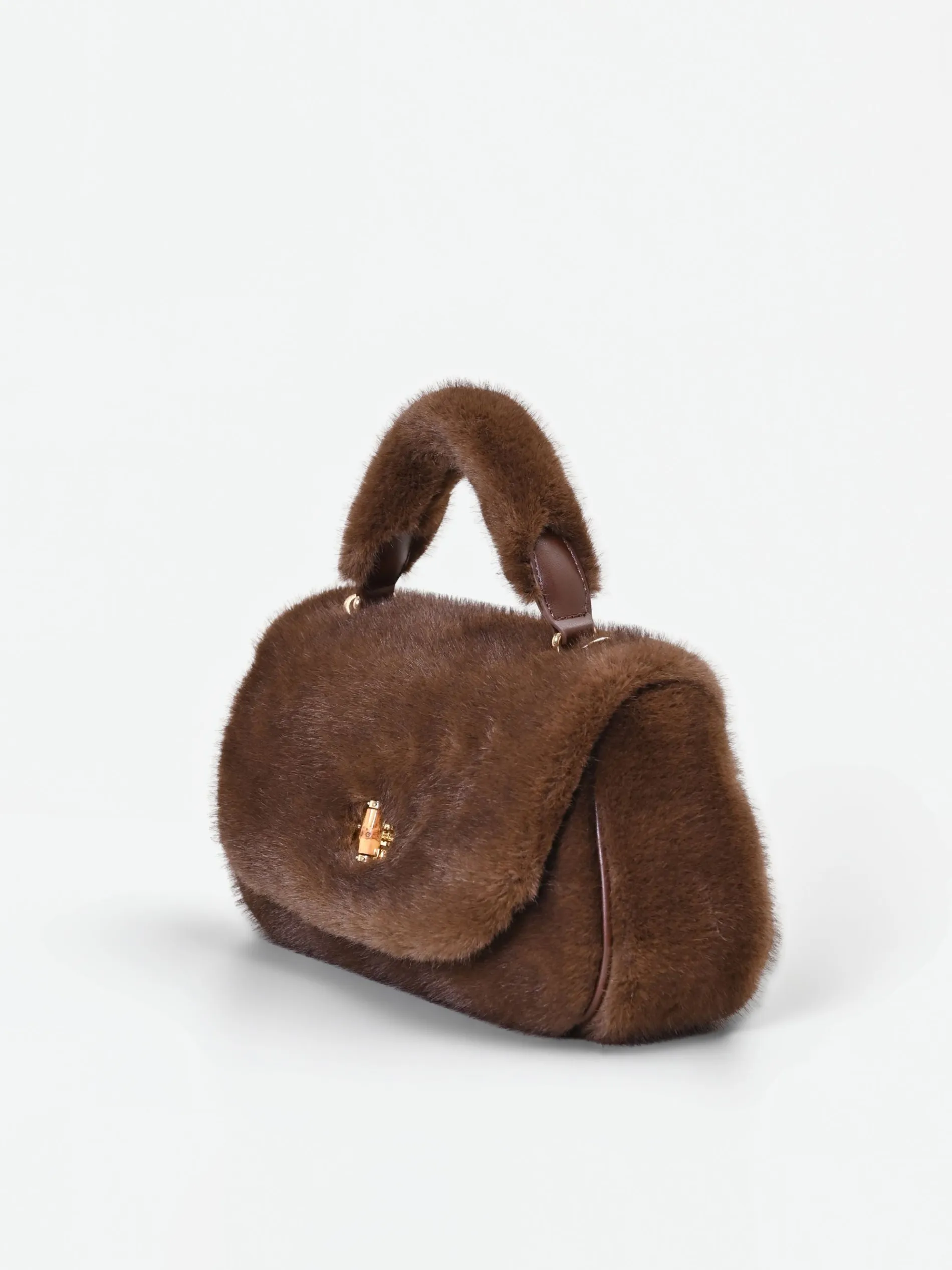 BORSA A MANO CIOCCOLATO EFFETTO PELLICCIA