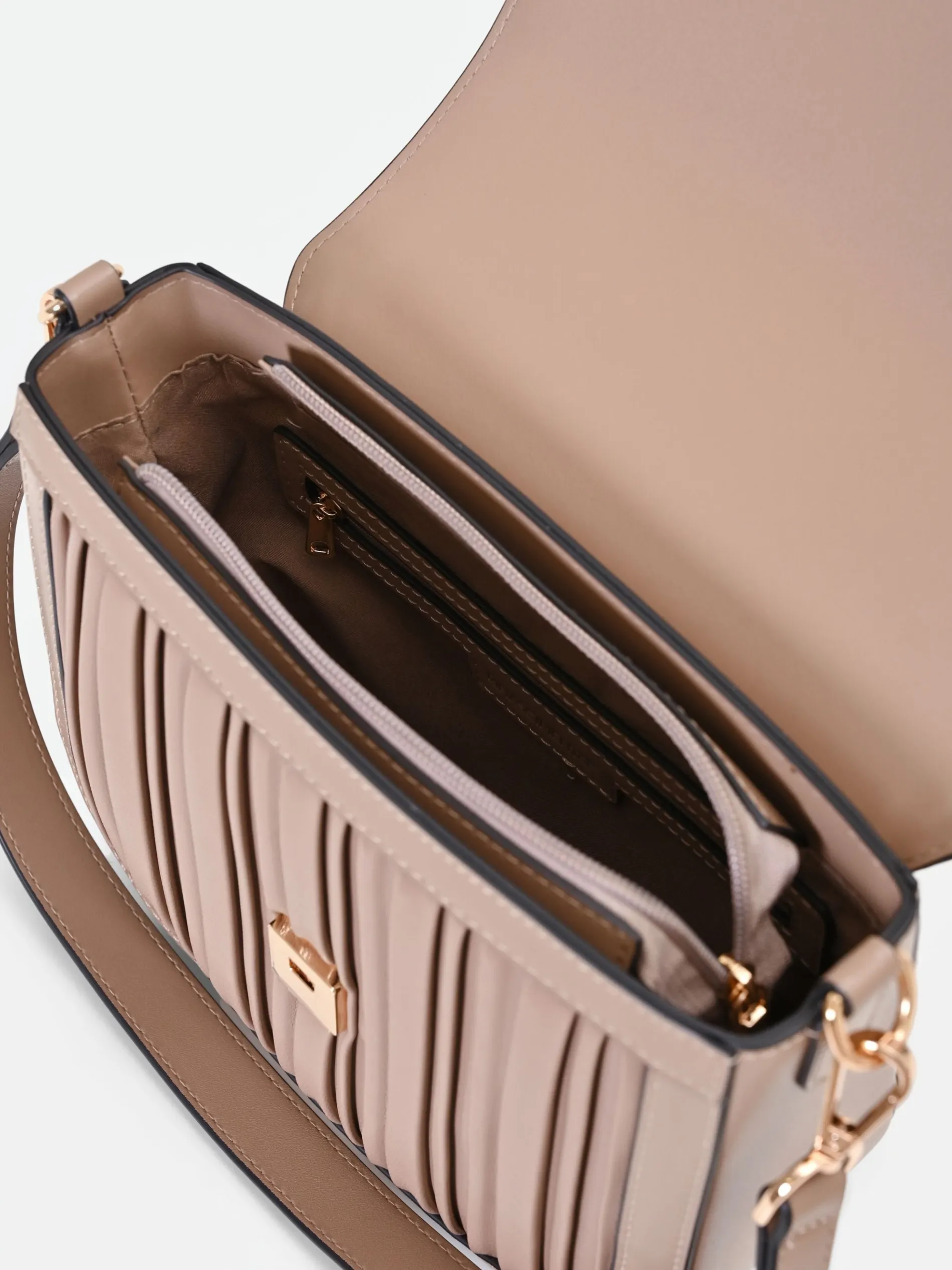 BORSA A TRACOLLA TORTORA BEIGE CON LAVORAZIONE PLISSÉ