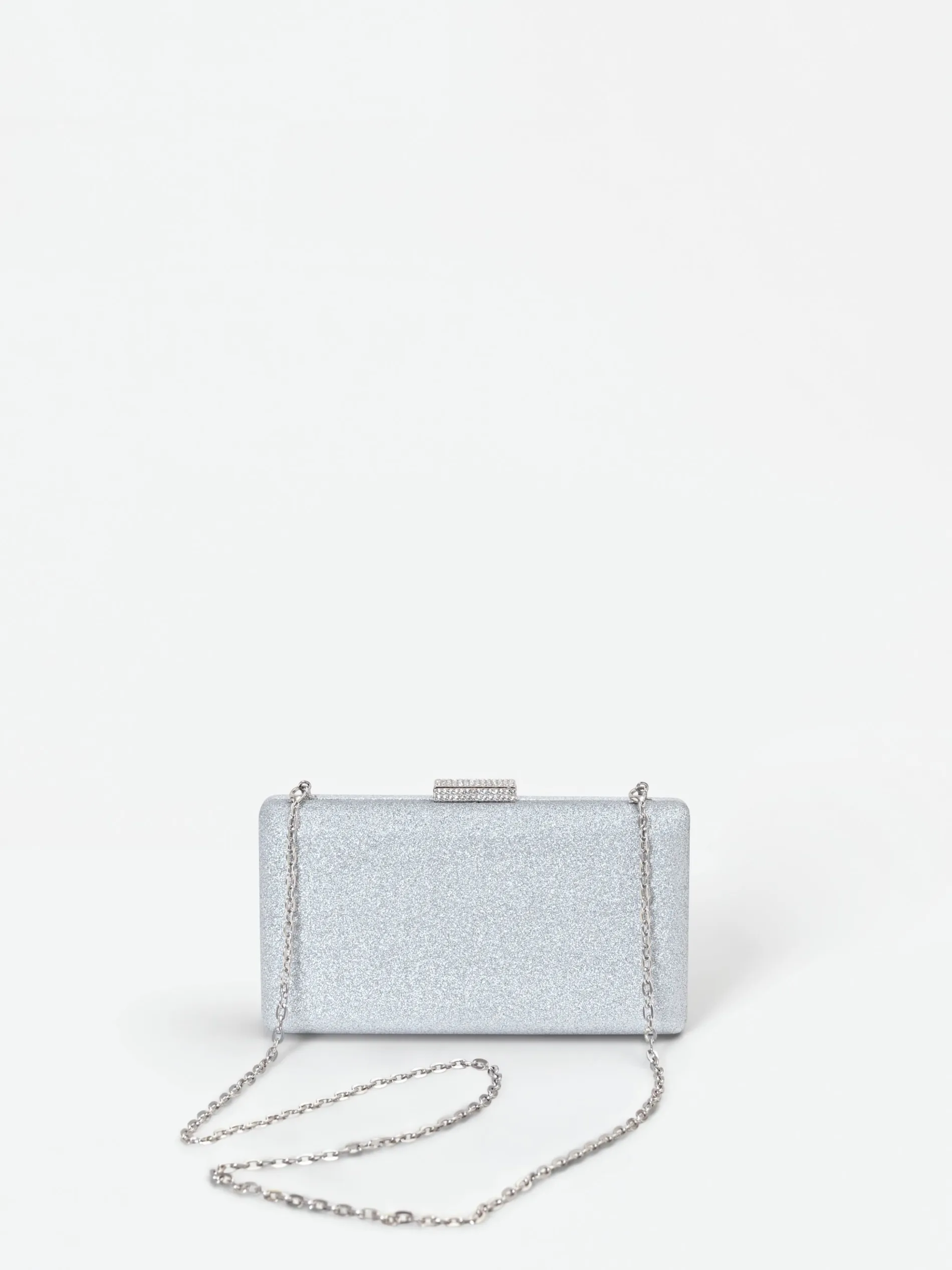 BORSA CLUTCH ARGENTO CON APPLICAZIONE GIOIELLO