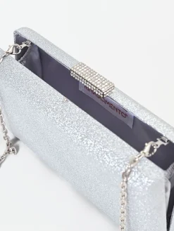 BORSA CLUTCH ARGENTO CON APPLICAZIONE GIOIELLO