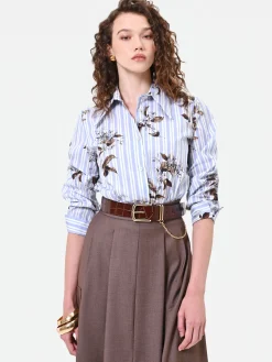 CAMICIA CROPPED A RIGHE E FIORI