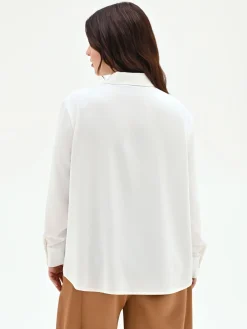 CAMICIA CURVY PANNA BIANCO CON FOULARD E SPILLA GIOIELLO
