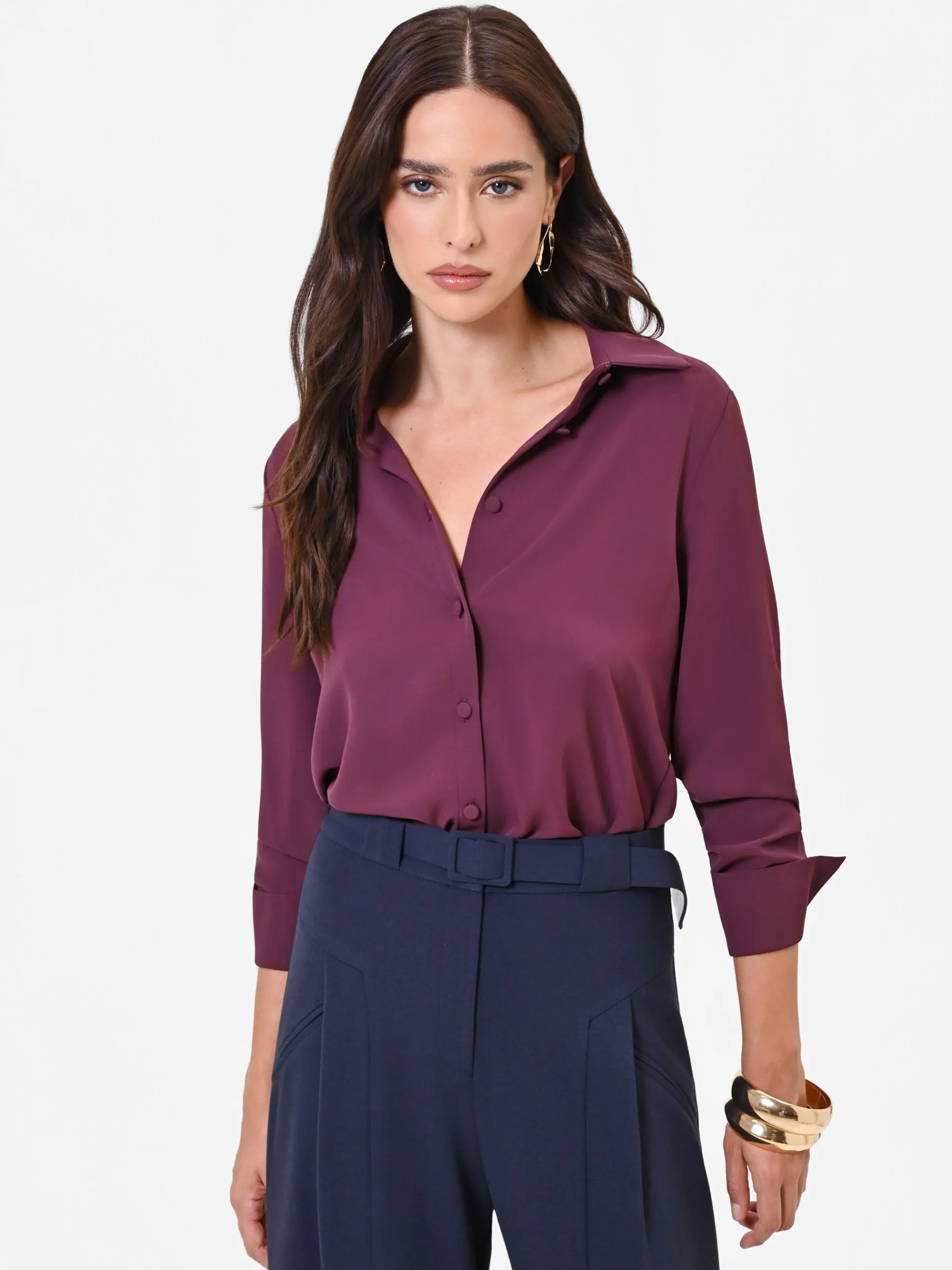 CAMICIA IN RASO BORDEAUX ROSSO