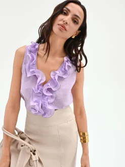 CAMICIA LILLA VIOLA CON VOLANT