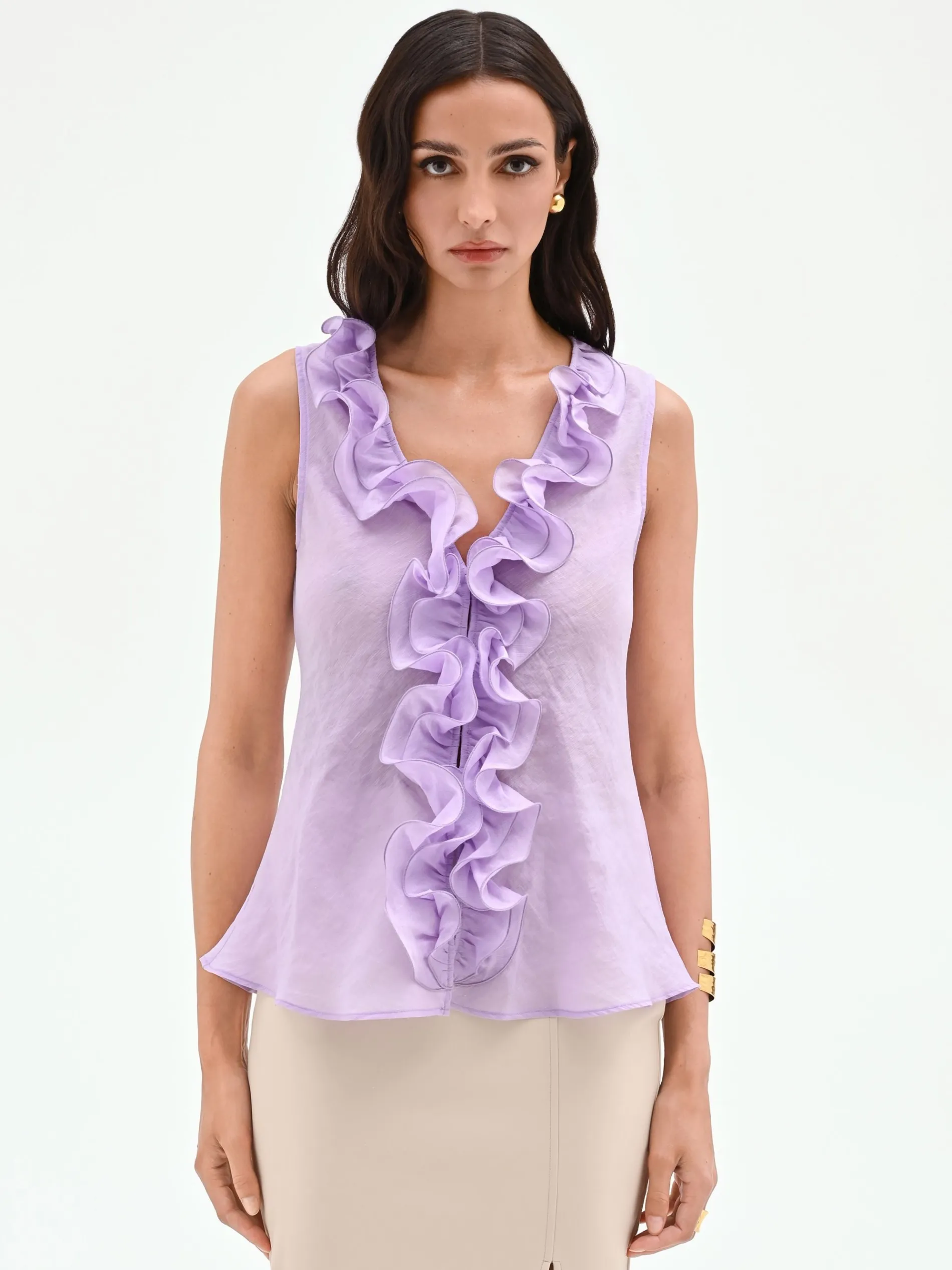 CAMICIA LILLA VIOLA CON VOLANT