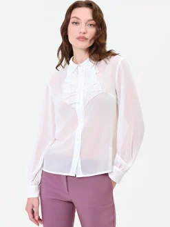 CAMICIA PANNA BIANCO IN GEORGETTE CON RUCHES