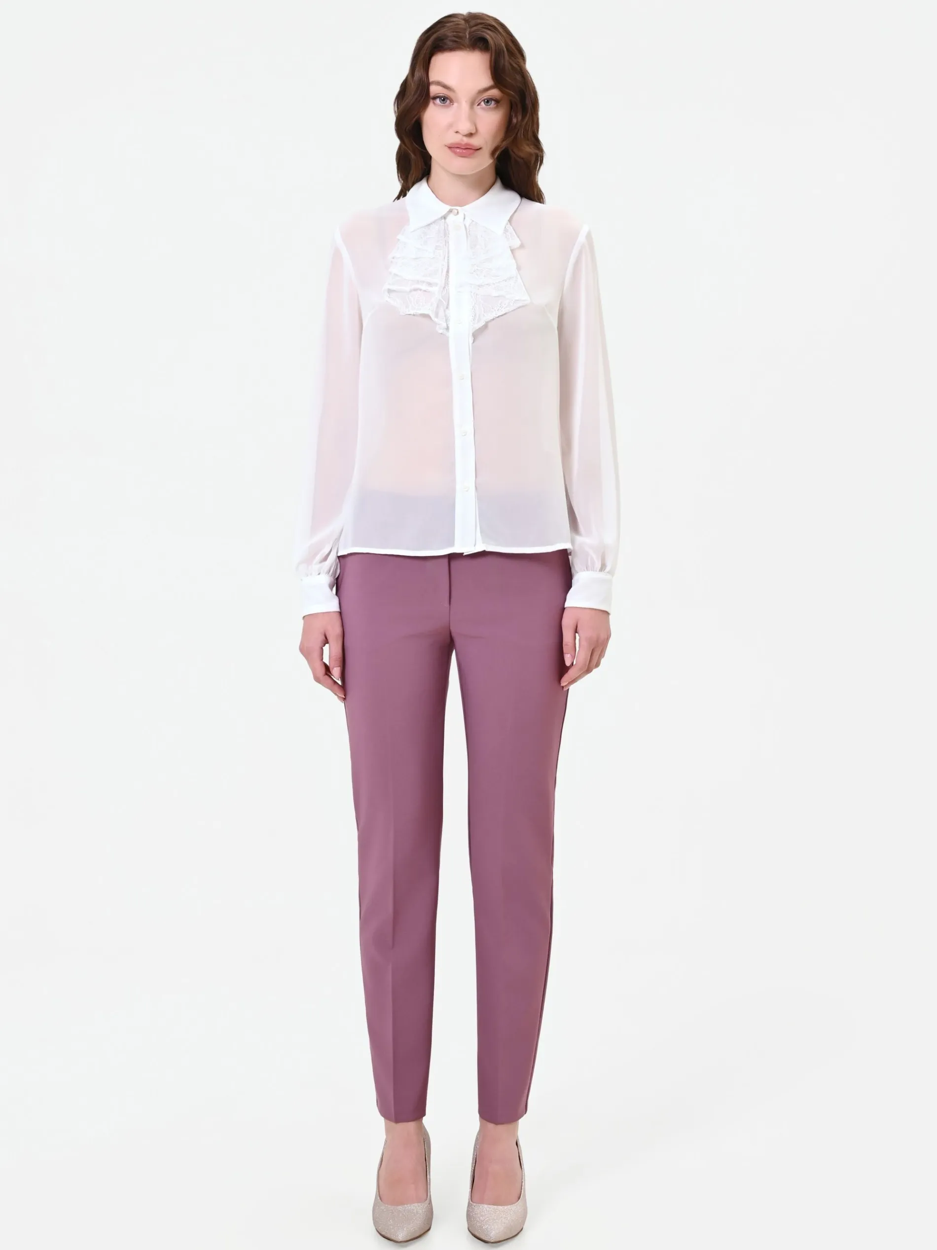 CAMICIA PANNA BIANCO IN GEORGETTE CON RUCHES