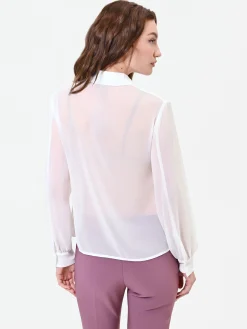 CAMICIA PANNA BIANCO IN GEORGETTE CON RUCHES