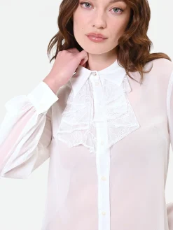 CAMICIA PANNA BIANCO IN GEORGETTE CON RUCHES
