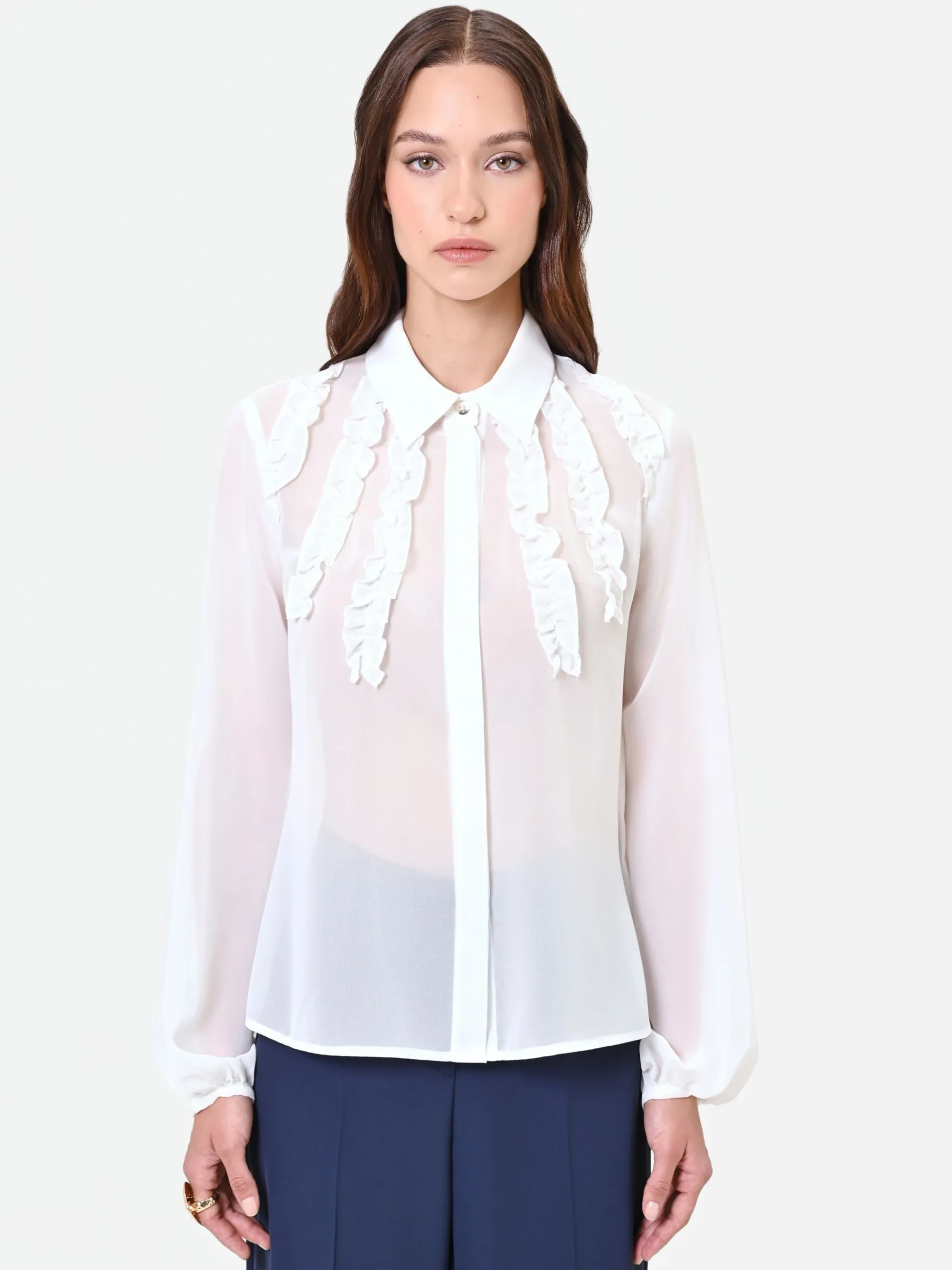 CAMICIA PANNA CON RUCHES VERTICALI