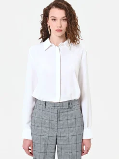 CAMICIA PANNA IN RASO CON ABBOTTONATURA NASCOSTA