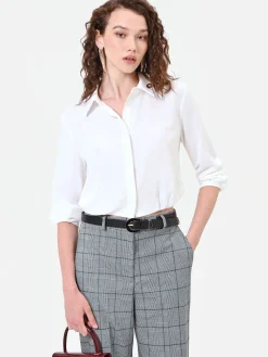 CAMICIA PANNA IN RASO CON ABBOTTONATURA NASCOSTA