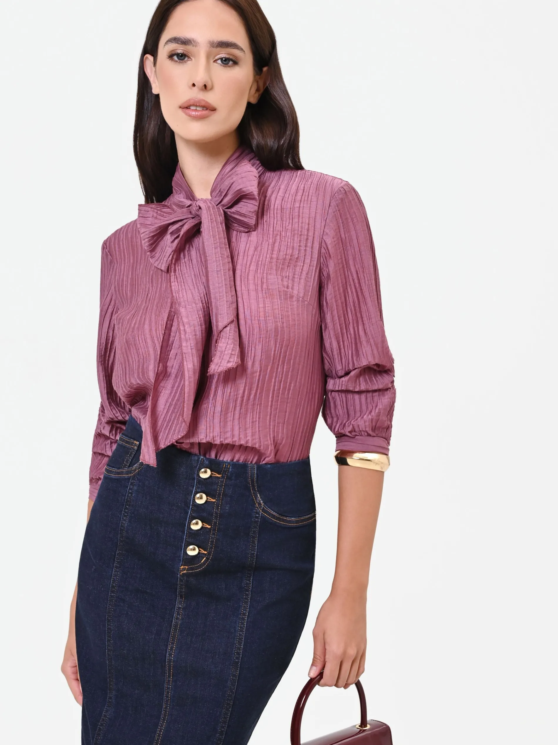 CAMICIA ROSA ANTICO PLISSÉ CON FIOCCO