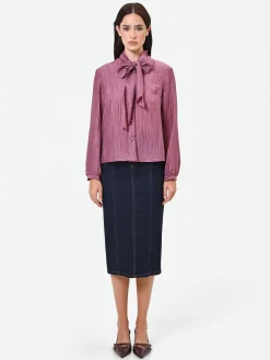 CAMICIA ROSA ANTICO PLISSÉ CON FIOCCO