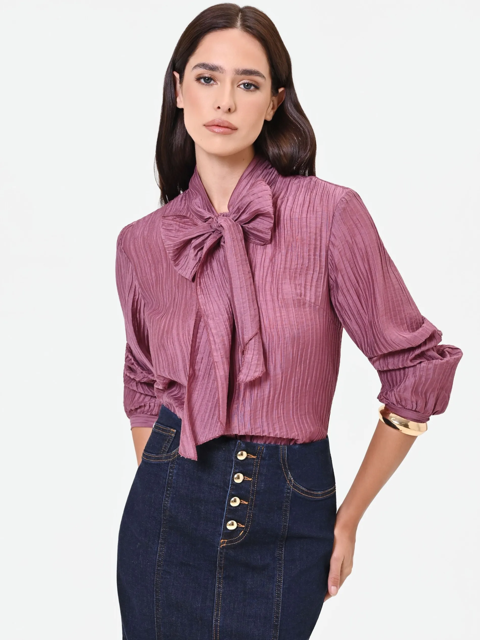 CAMICIA ROSA ANTICO PLISSÉ CON FIOCCO