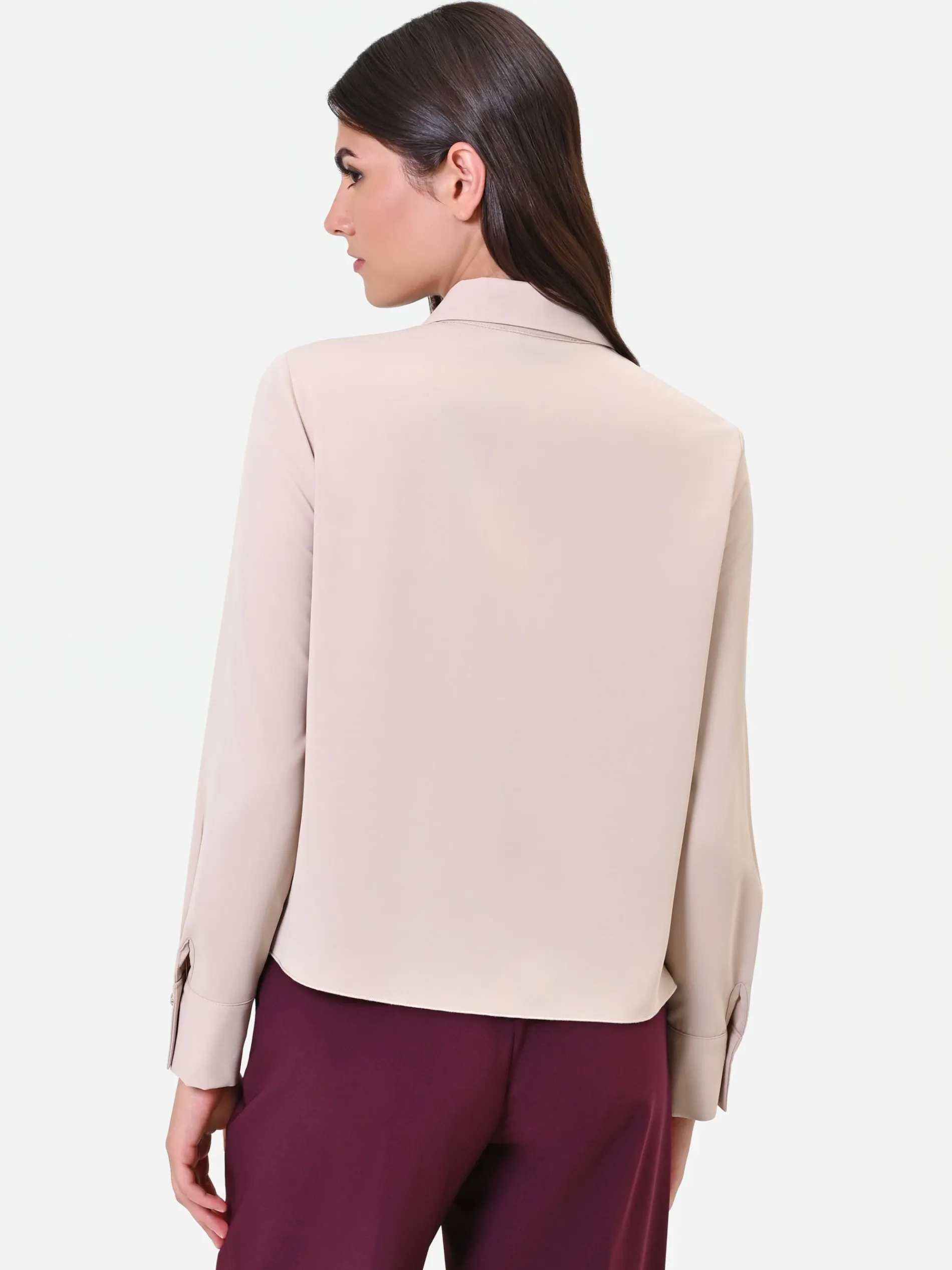 CAMICIA TORTORA BEIGE IN GEORGETTE CON PIEGHE SOVRAPPOSTE