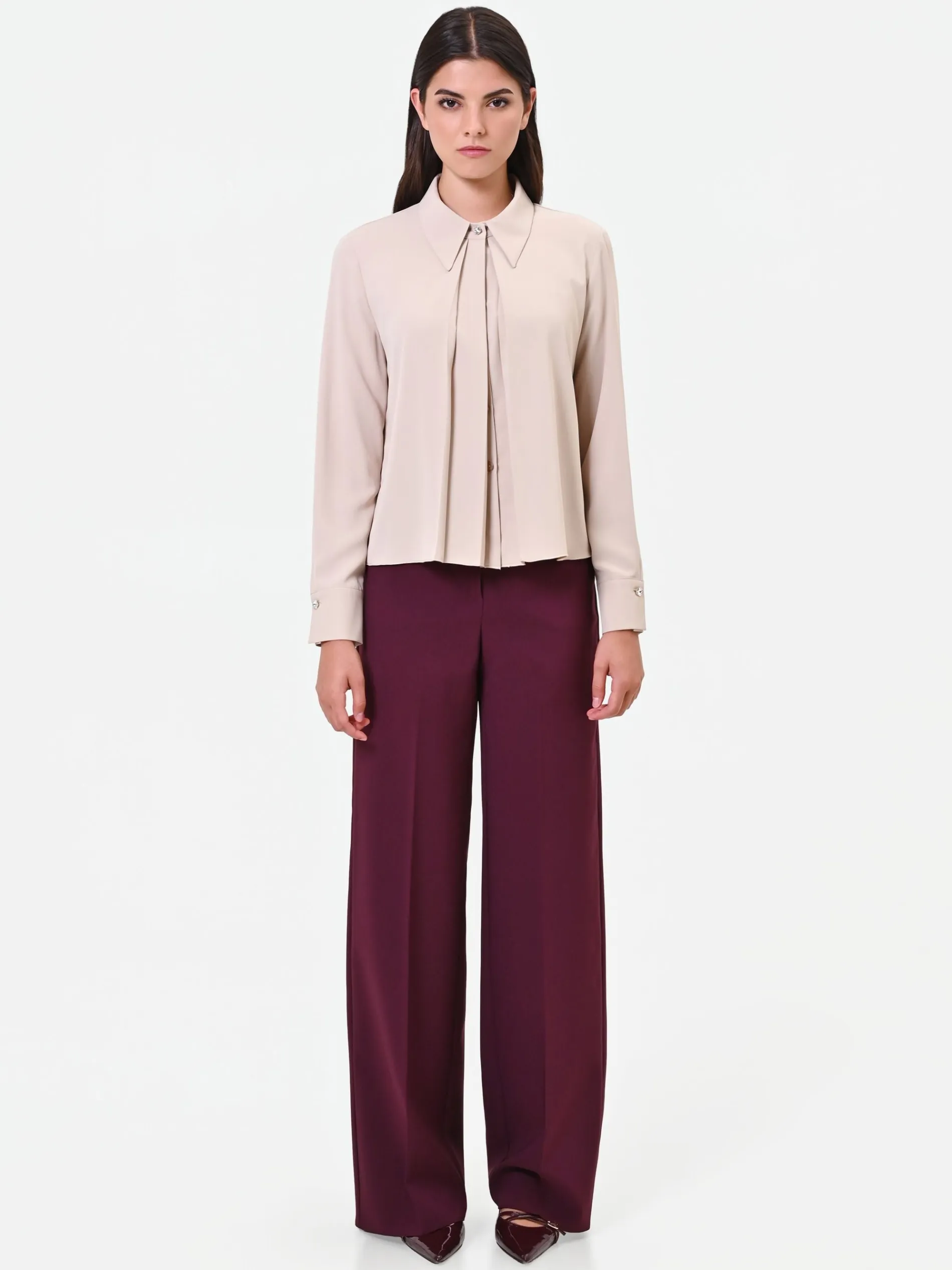 CAMICIA TORTORA BEIGE IN GEORGETTE CON PIEGHE SOVRAPPOSTE