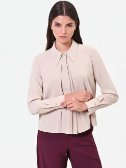 CAMICIA TORTORA BEIGE IN GEORGETTE CON PIEGHE SOVRAPPOSTE