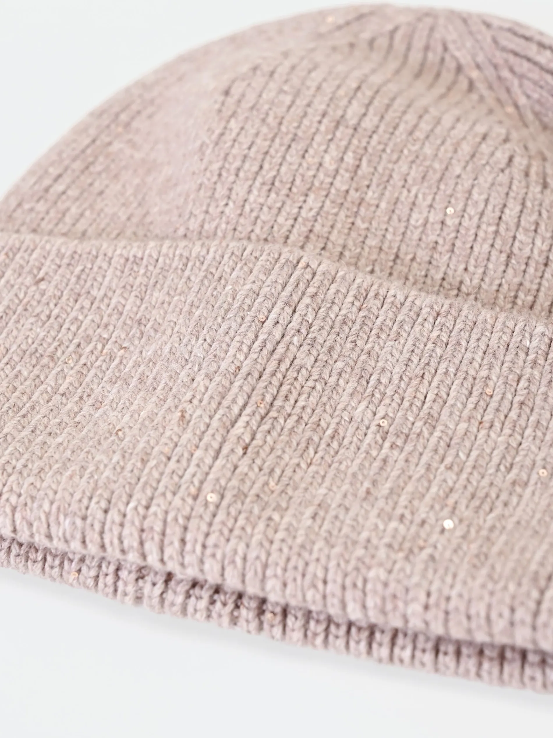 CAPPELLINO BEANIE TORTORA BEIGE CON PAILLETTES