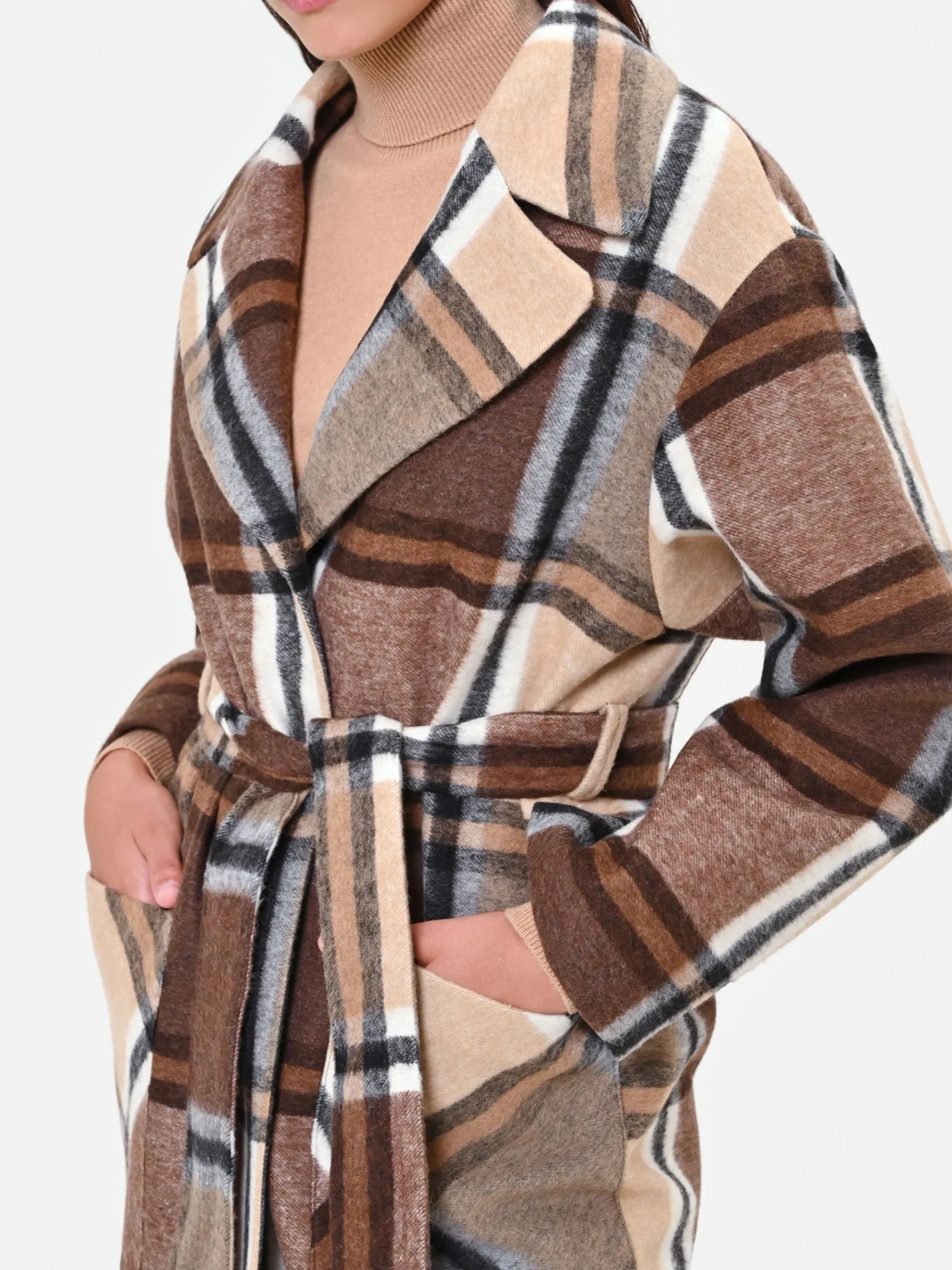 CAPPOTTO A VESTAGLIA FANTASIA QUADRI TESTA DI MORO