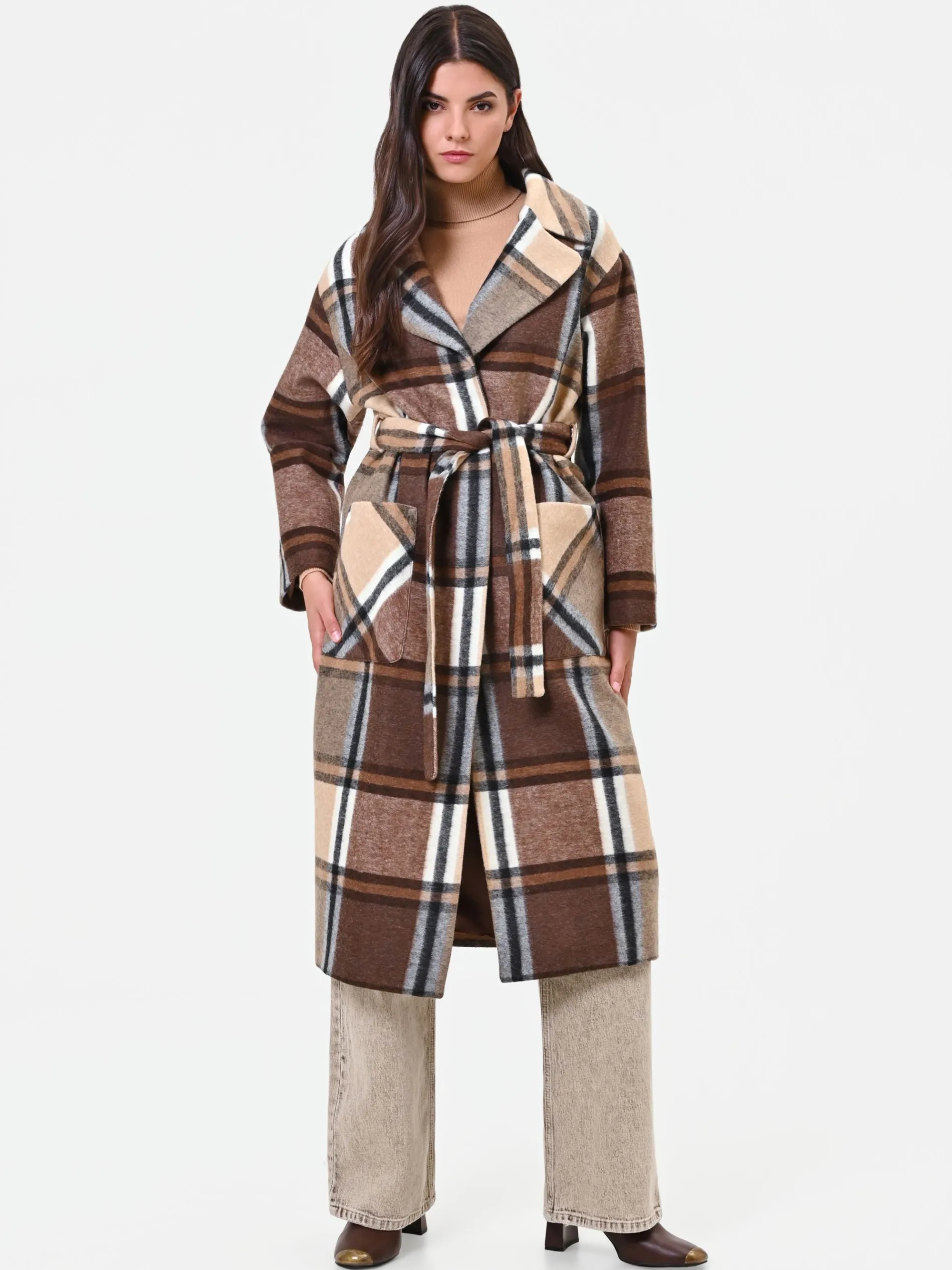 CAPPOTTO A VESTAGLIA FANTASIA QUADRI TESTA DI MORO