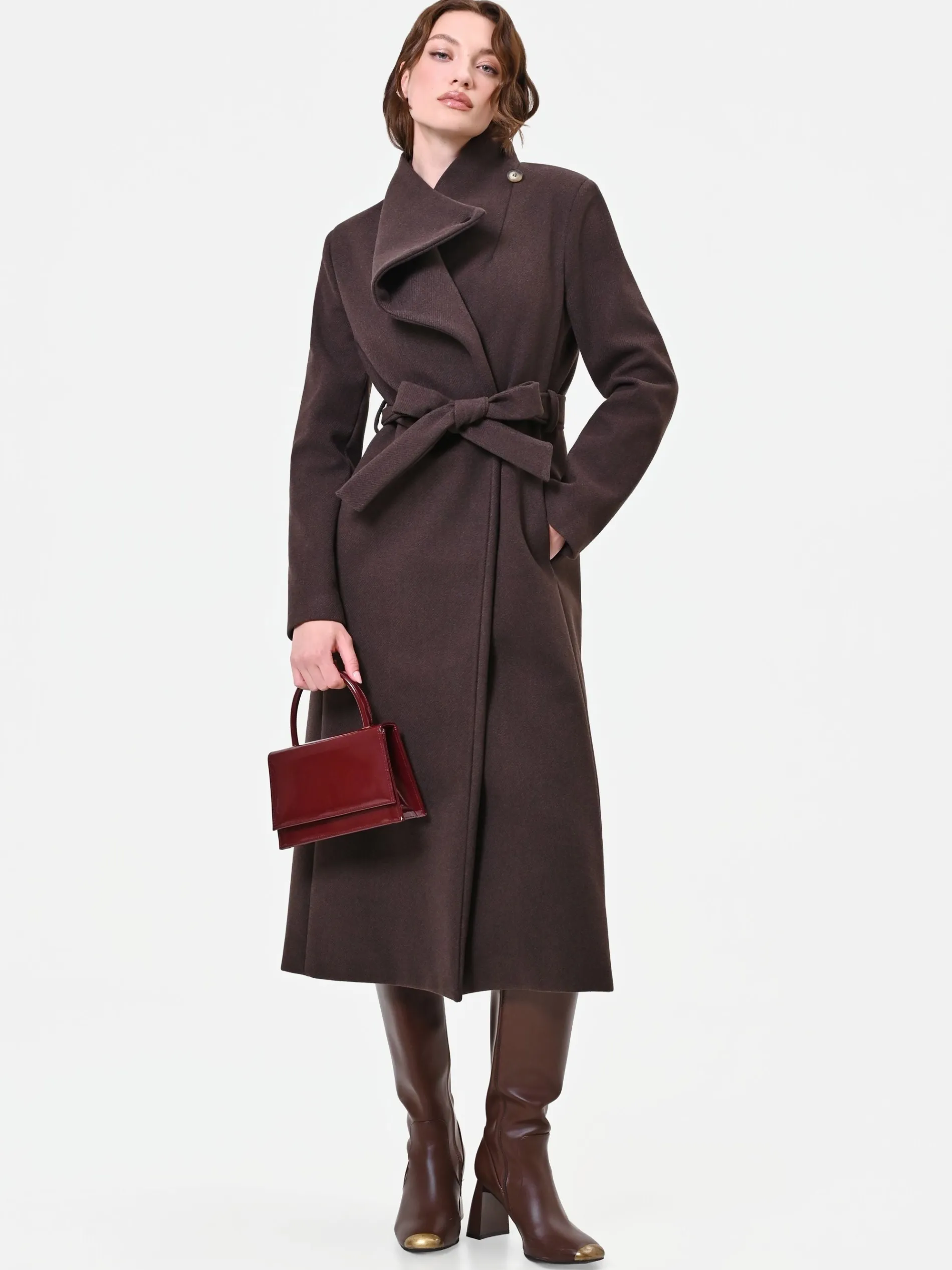 CAPPOTTO LUNGO MARRONE MORO A PORTAFOGLIO