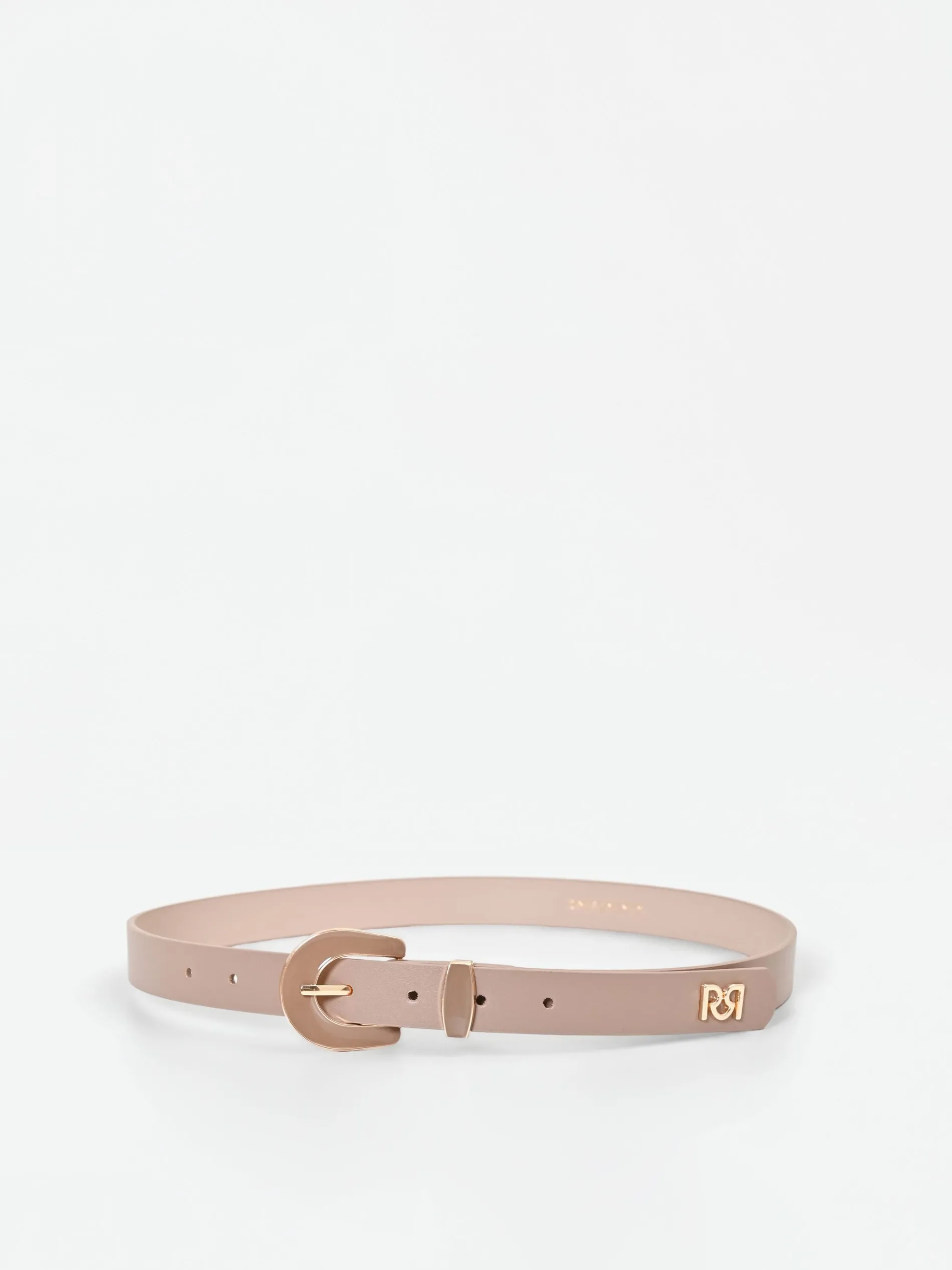 CINTURA SOTTILE TORTORA BEIGE CON FIBBIA SAGOMATA