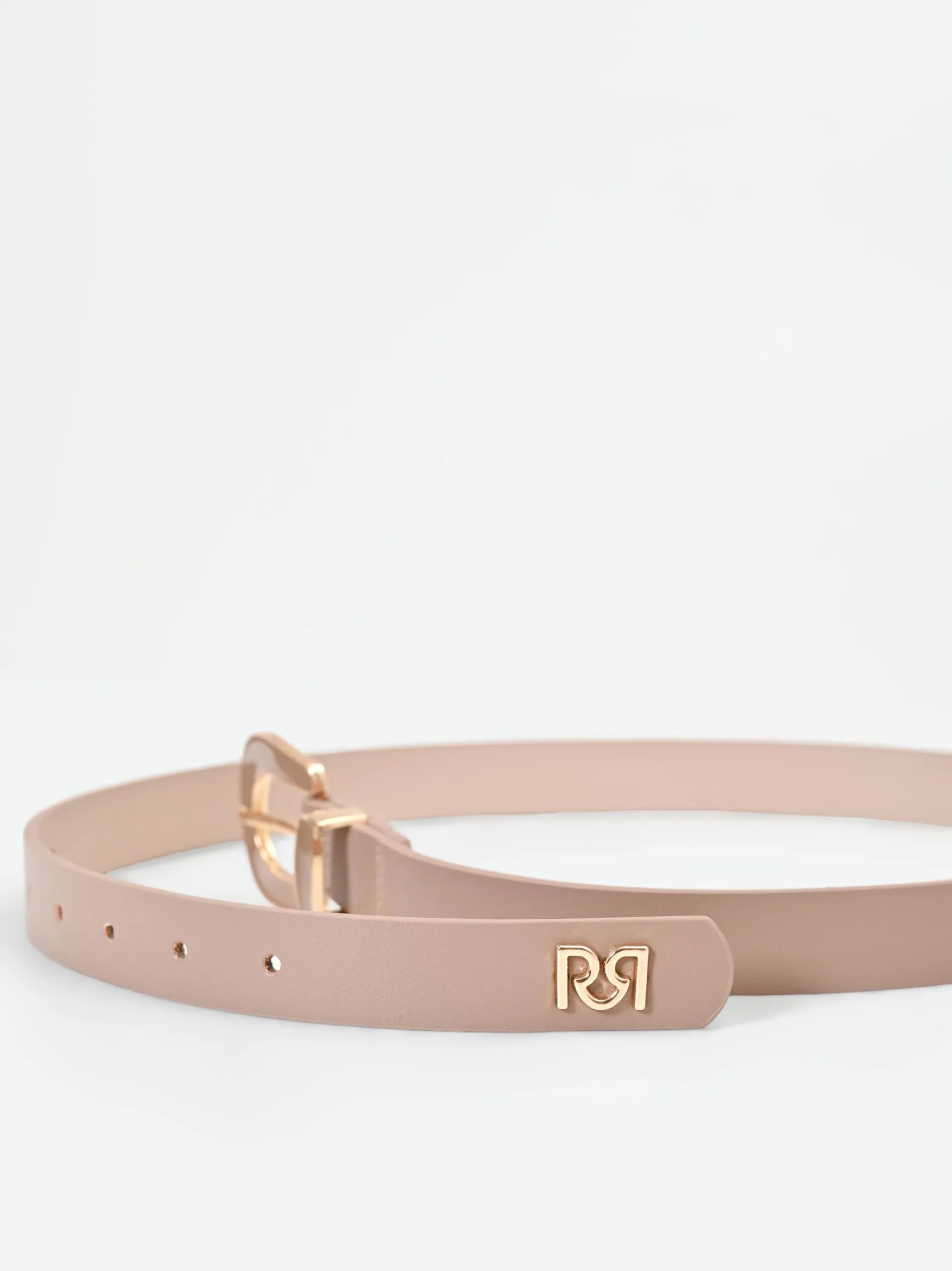 CINTURA SOTTILE TORTORA BEIGE CON FIBBIA SAGOMATA