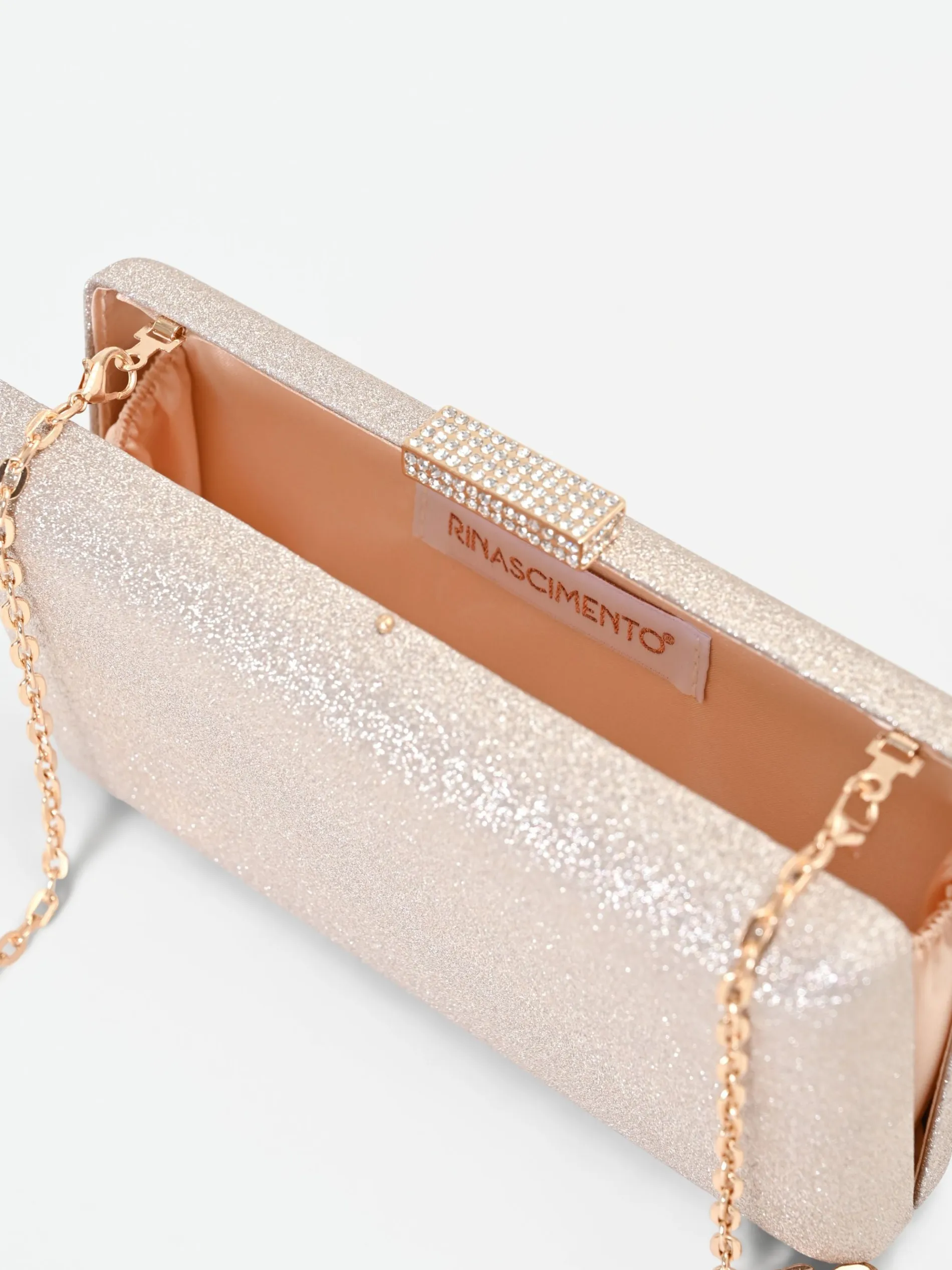 CLUTCH ORO GLITTER CON CHIUSURA GIOIELLO