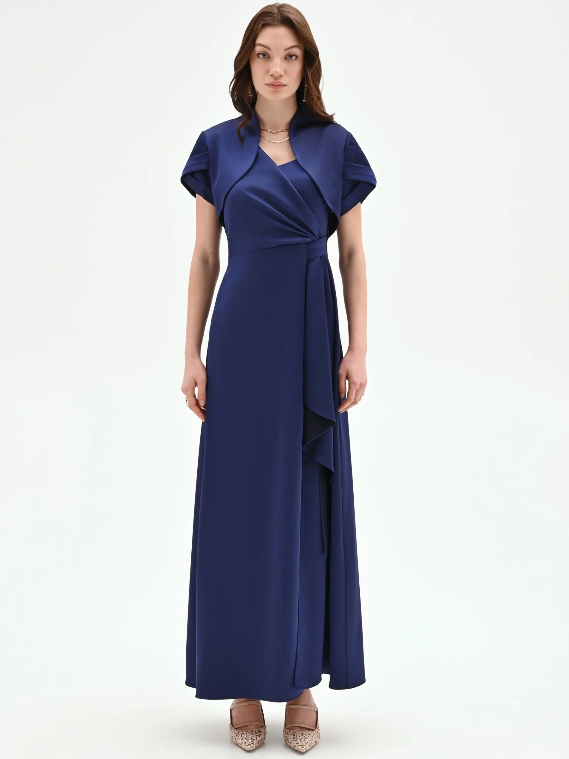 COPRISPALLA ATELIER BOLERO BLU INDACO CON COLLO SCIALLATO