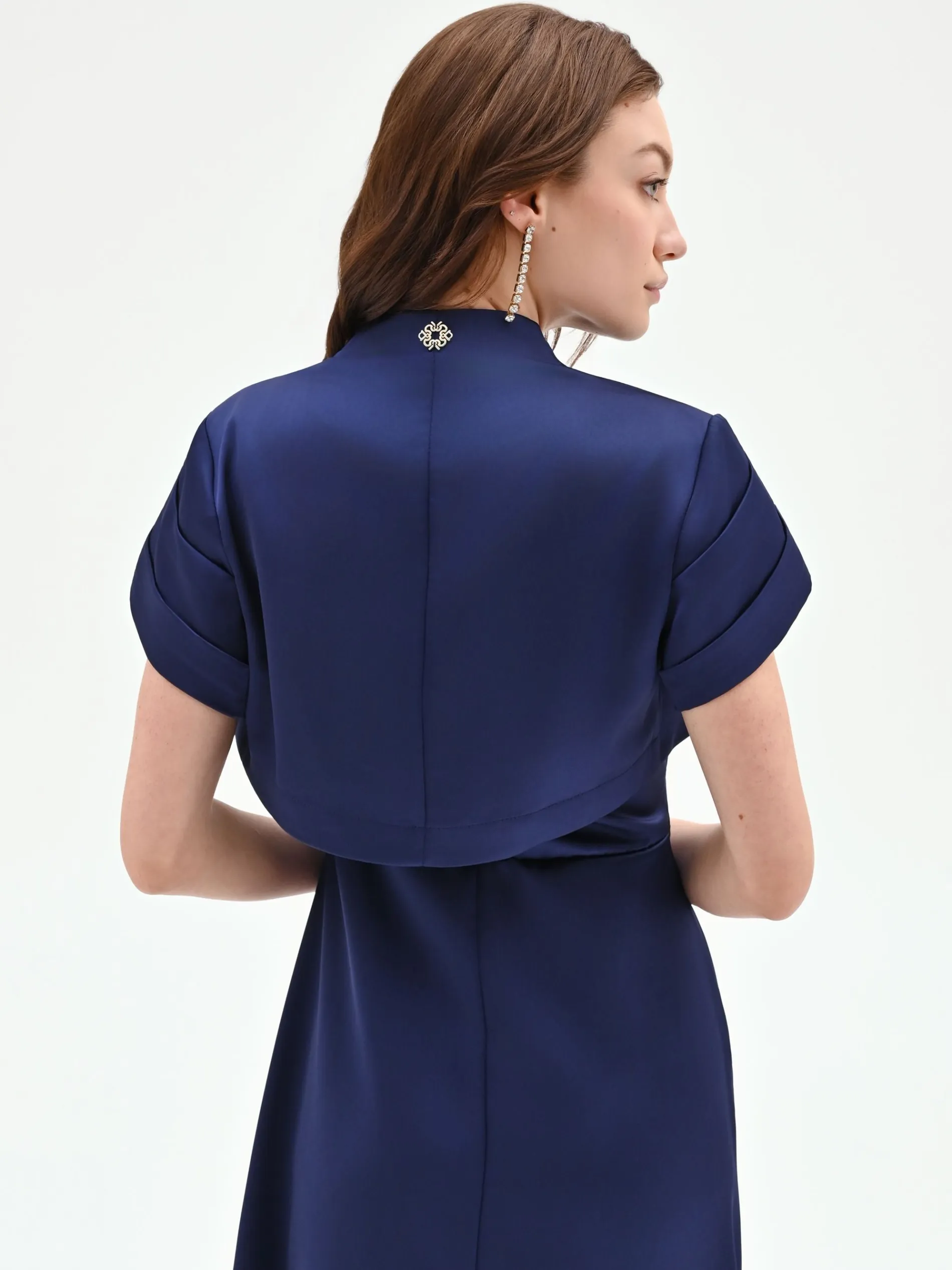 COPRISPALLA ATELIER BOLERO BLU INDACO CON COLLO SCIALLATO