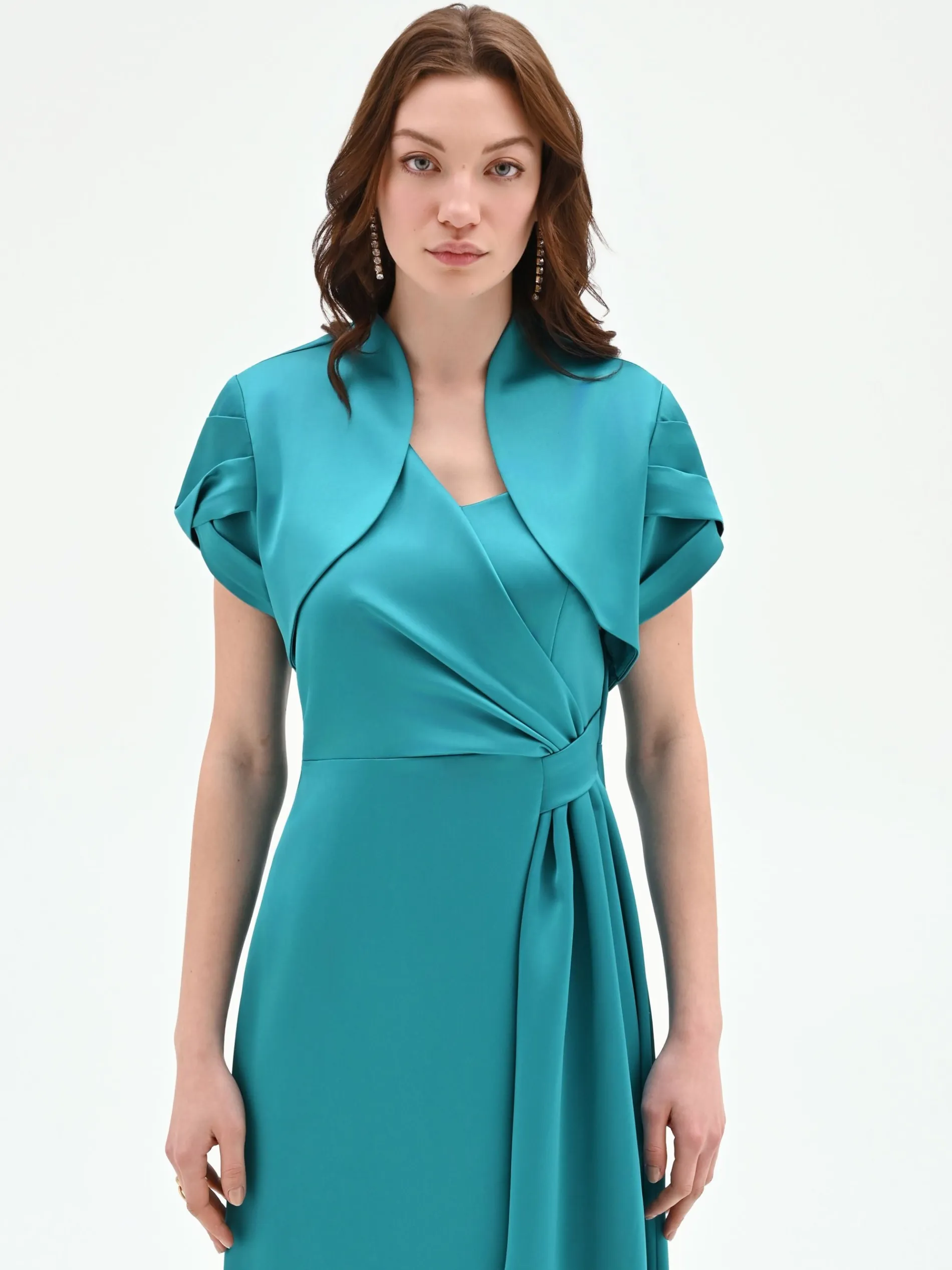 COPRISPALLA ATELIER SMERALDO VERDE IN RASO CON MANICHE STRUTTURATE