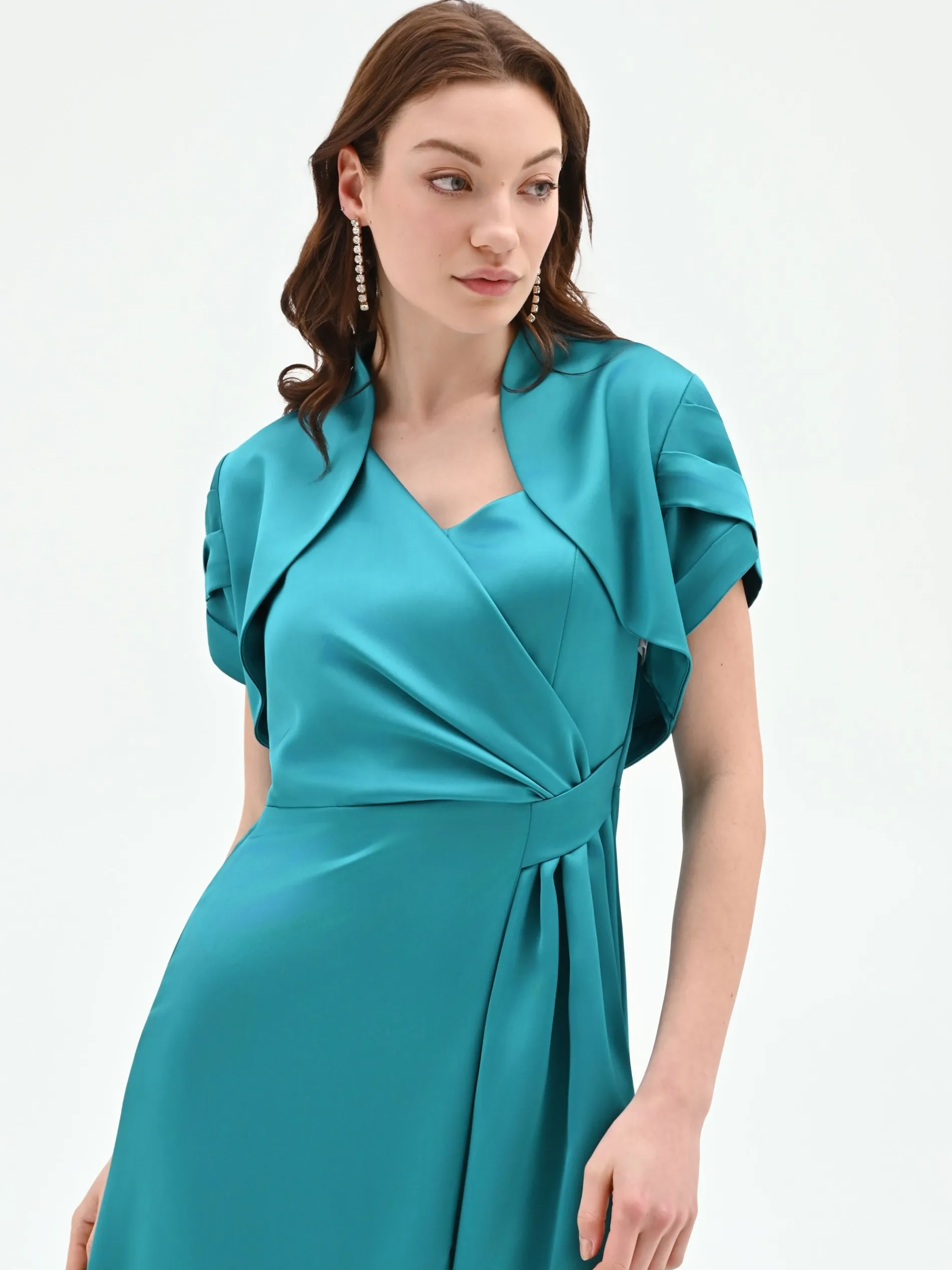 COPRISPALLA ATELIER SMERALDO VERDE IN RASO CON MANICHE STRUTTURATE