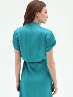 COPRISPALLA ATELIER SMERALDO VERDE IN RASO CON MANICHE STRUTTURATE