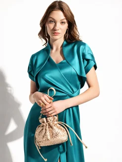 COPRISPALLA ATELIER SMERALDO VERDE IN RASO CON MANICHE STRUTTURATE