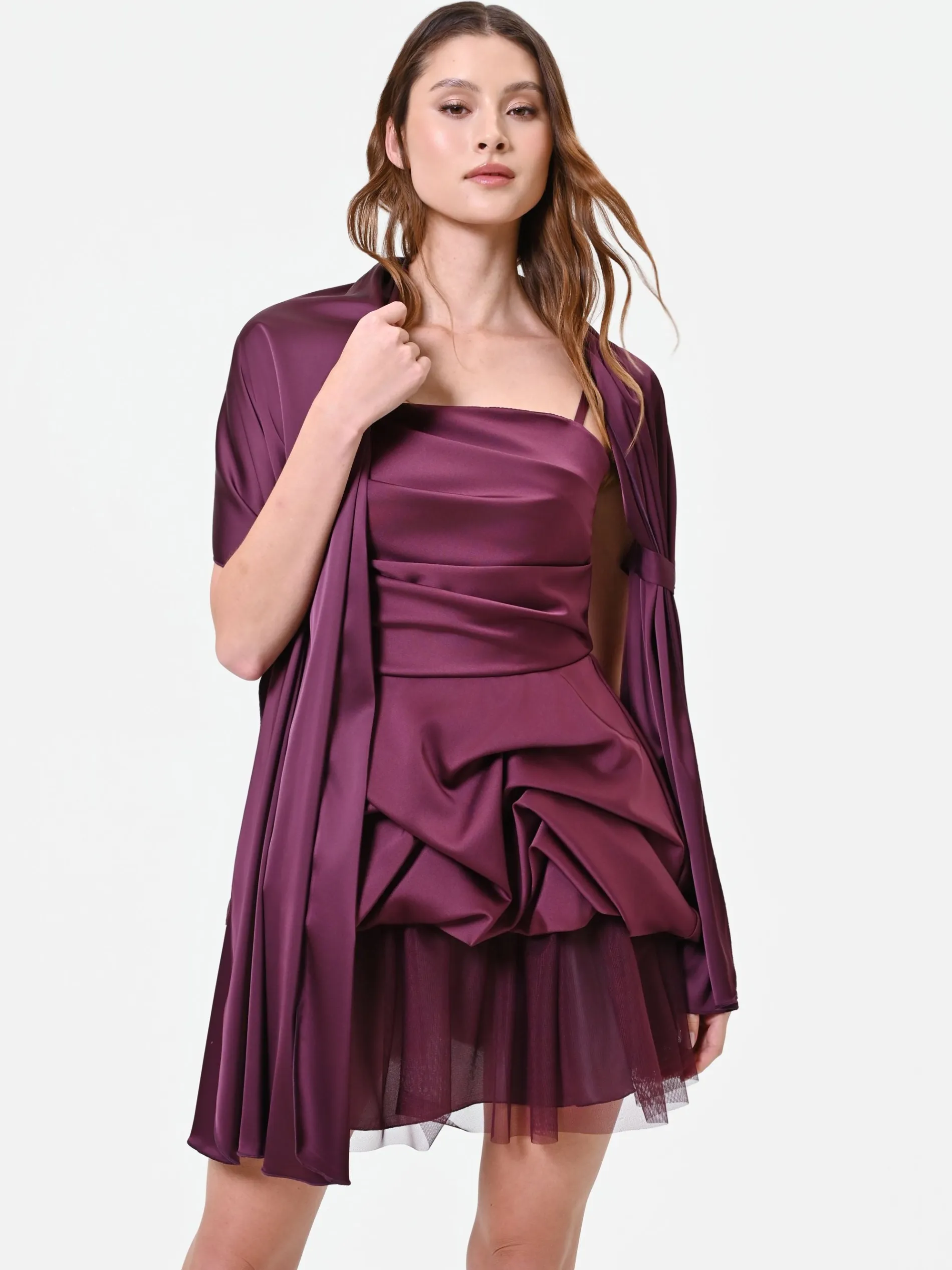 FOULARD IN RASO BORDEAUX ROSSO