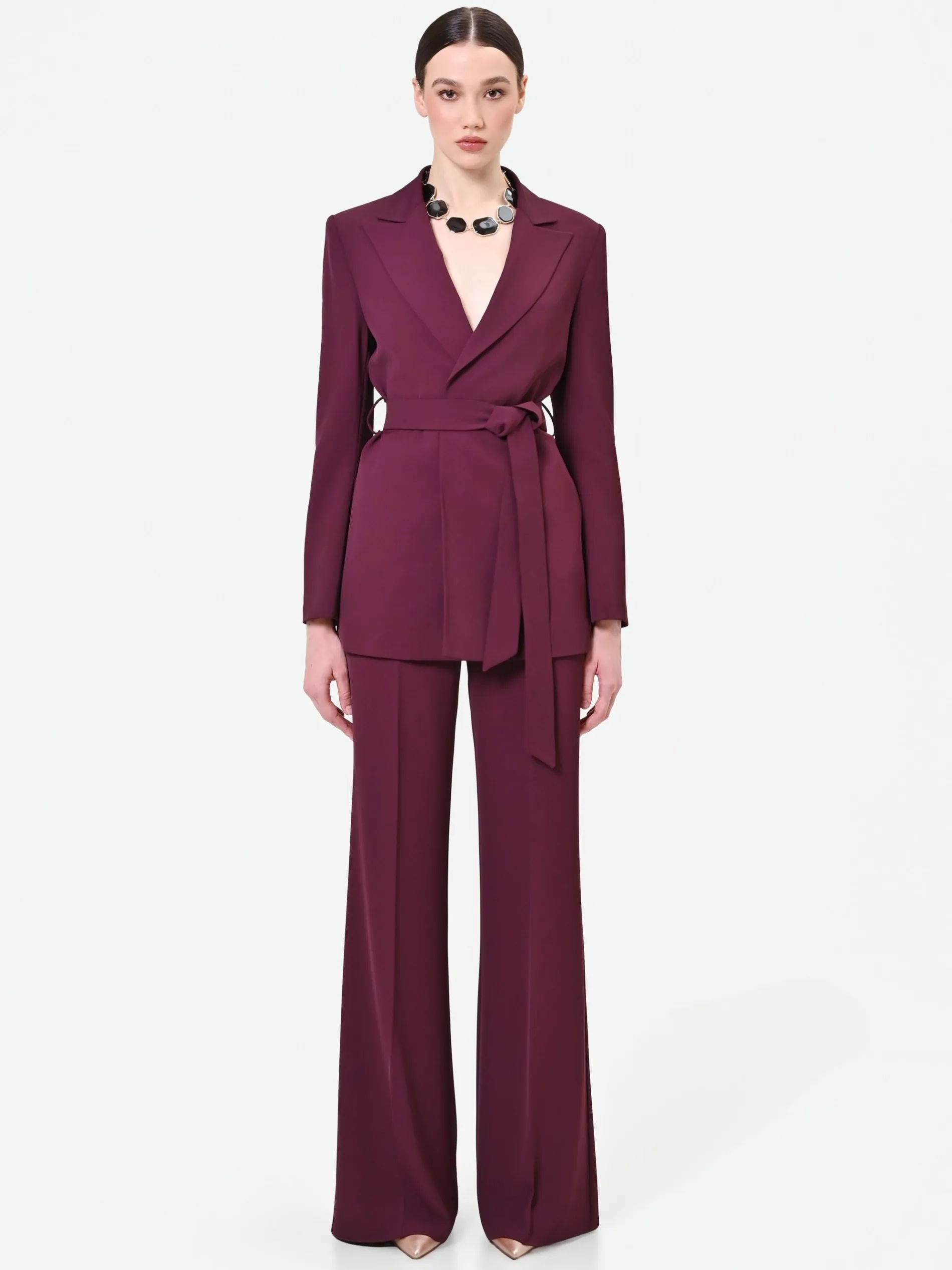 GIACCA BLAZER BORDEAUX CON CINTURA