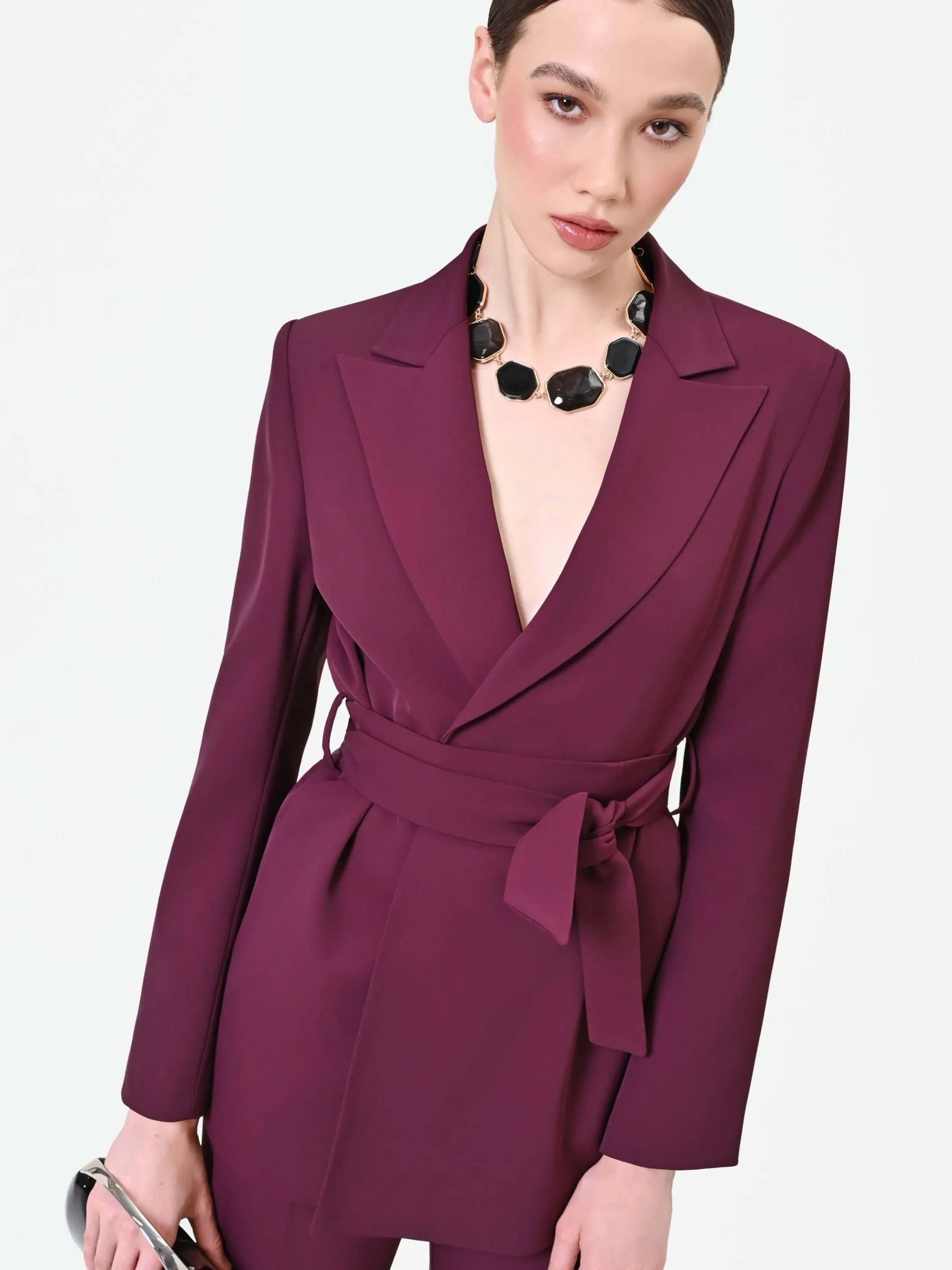 GIACCA BLAZER BORDEAUX CON CINTURA
