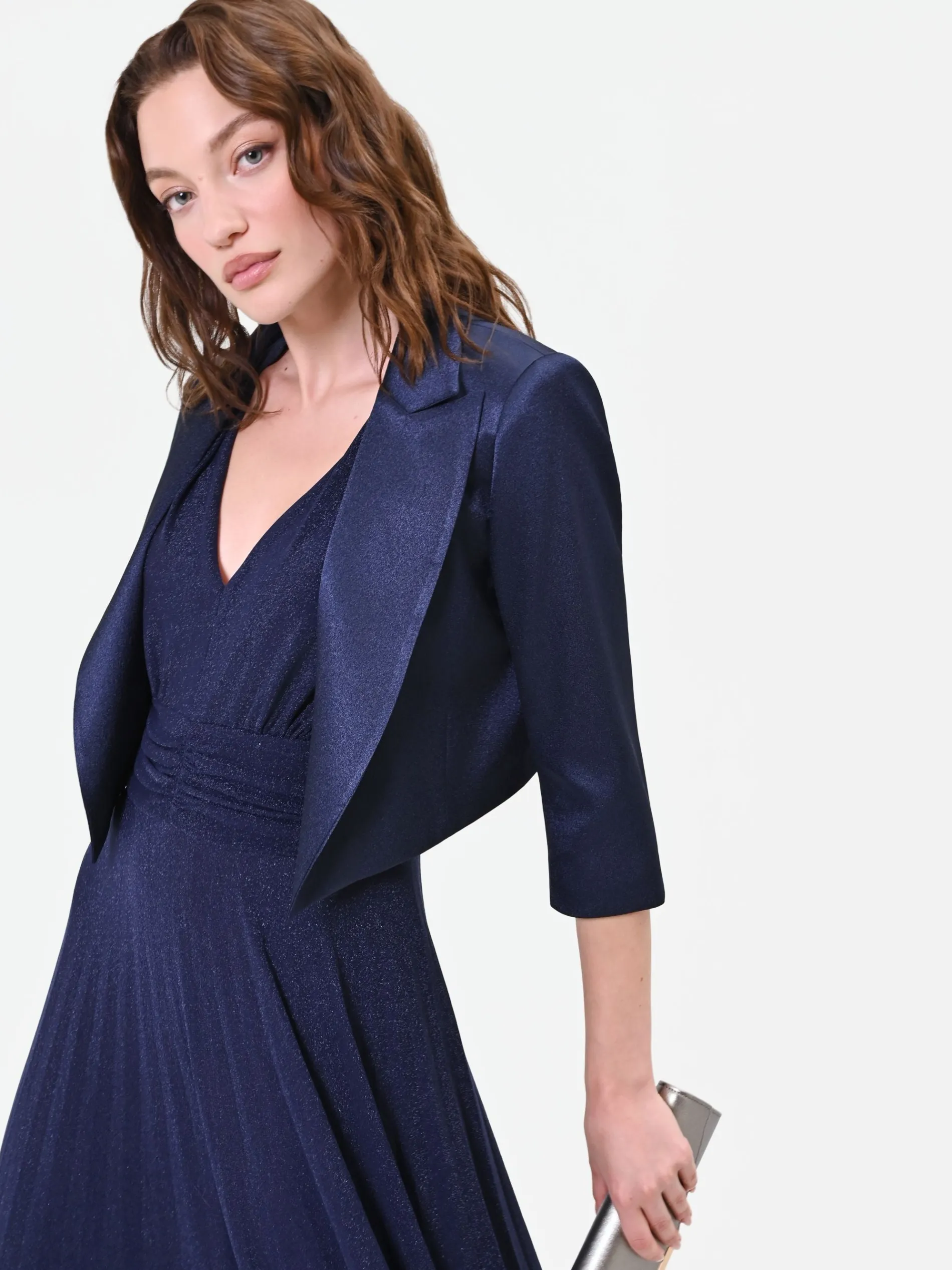 GIACCA BOLERO BLU NAVY CON REVERS IN RASO
