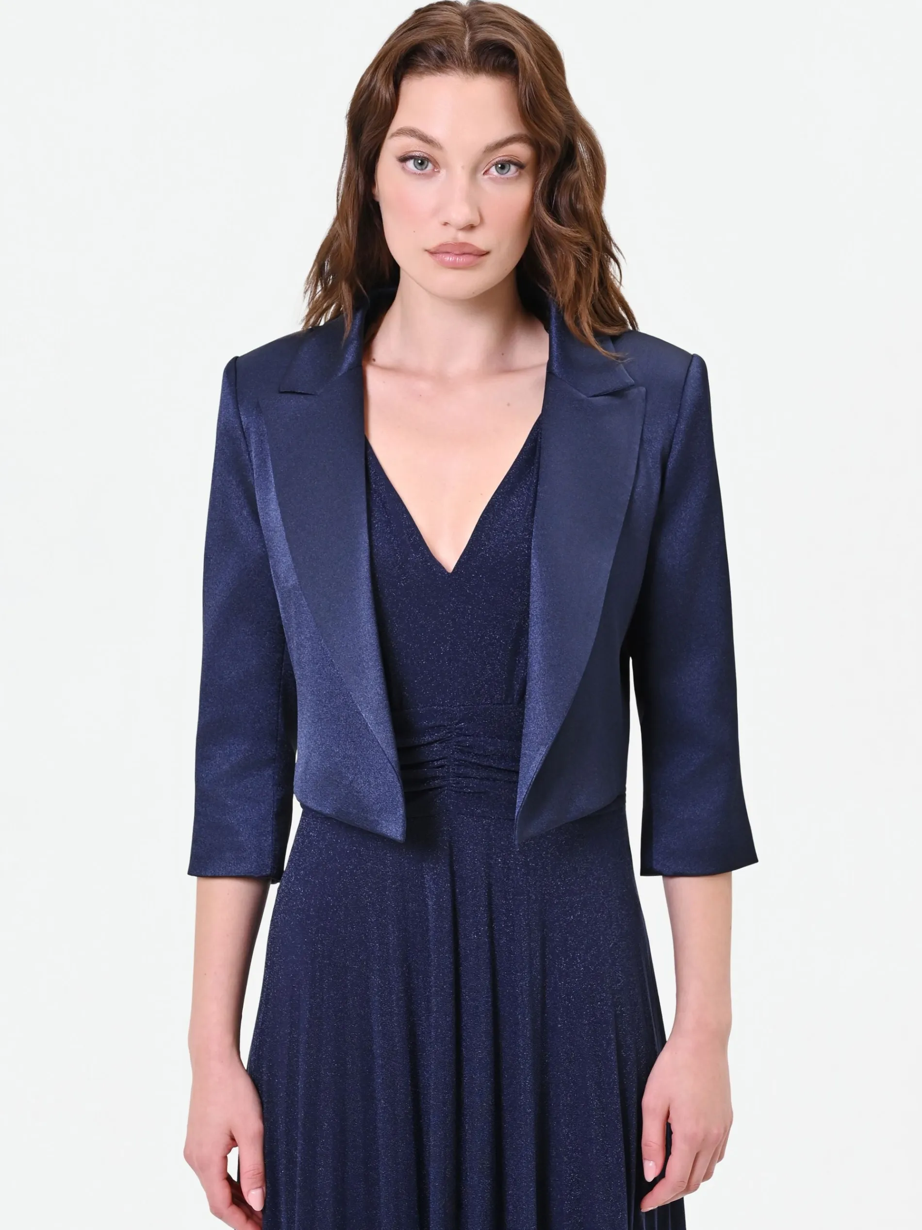GIACCA BOLERO BLU NAVY CON REVERS IN RASO