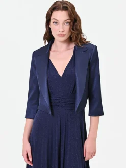 GIACCA BOLERO BLU NAVY CON REVERS IN RASO