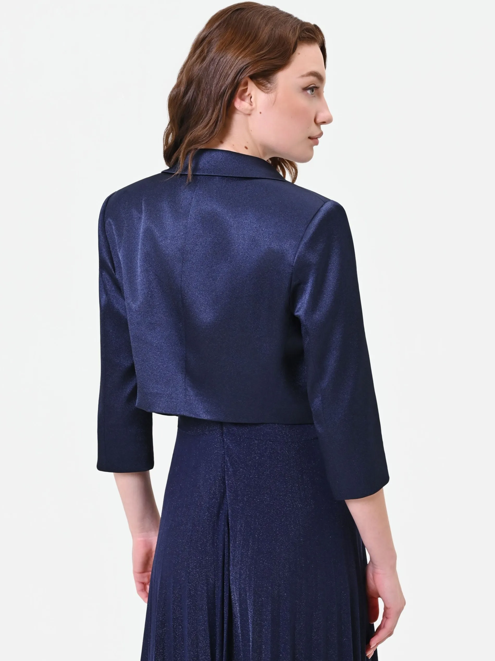 GIACCA BOLERO BLU NAVY CON REVERS IN RASO