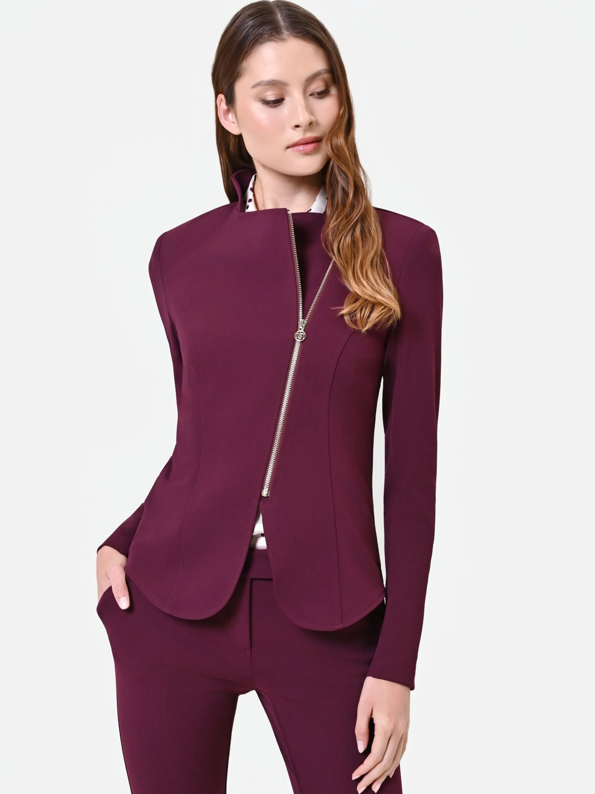 GIACCA BORDEAUX CON ZIP ASIMMETRICA