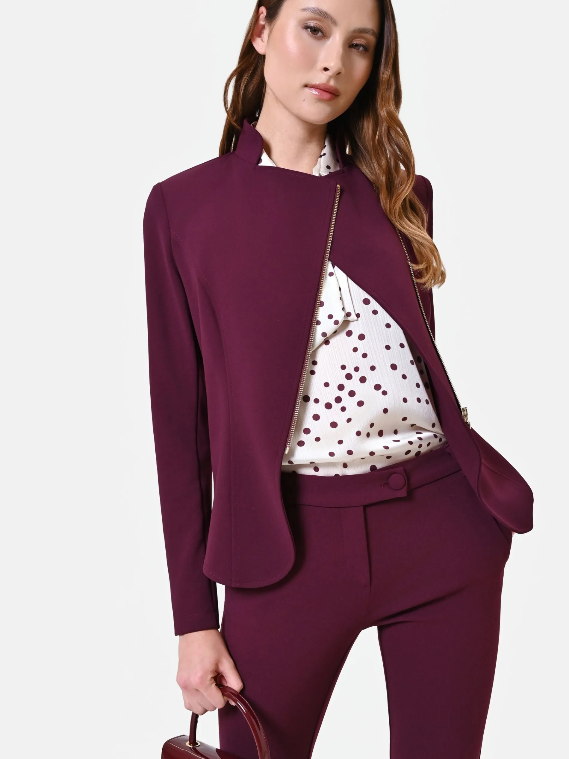 GIACCA BORDEAUX CON ZIP ASIMMETRICA