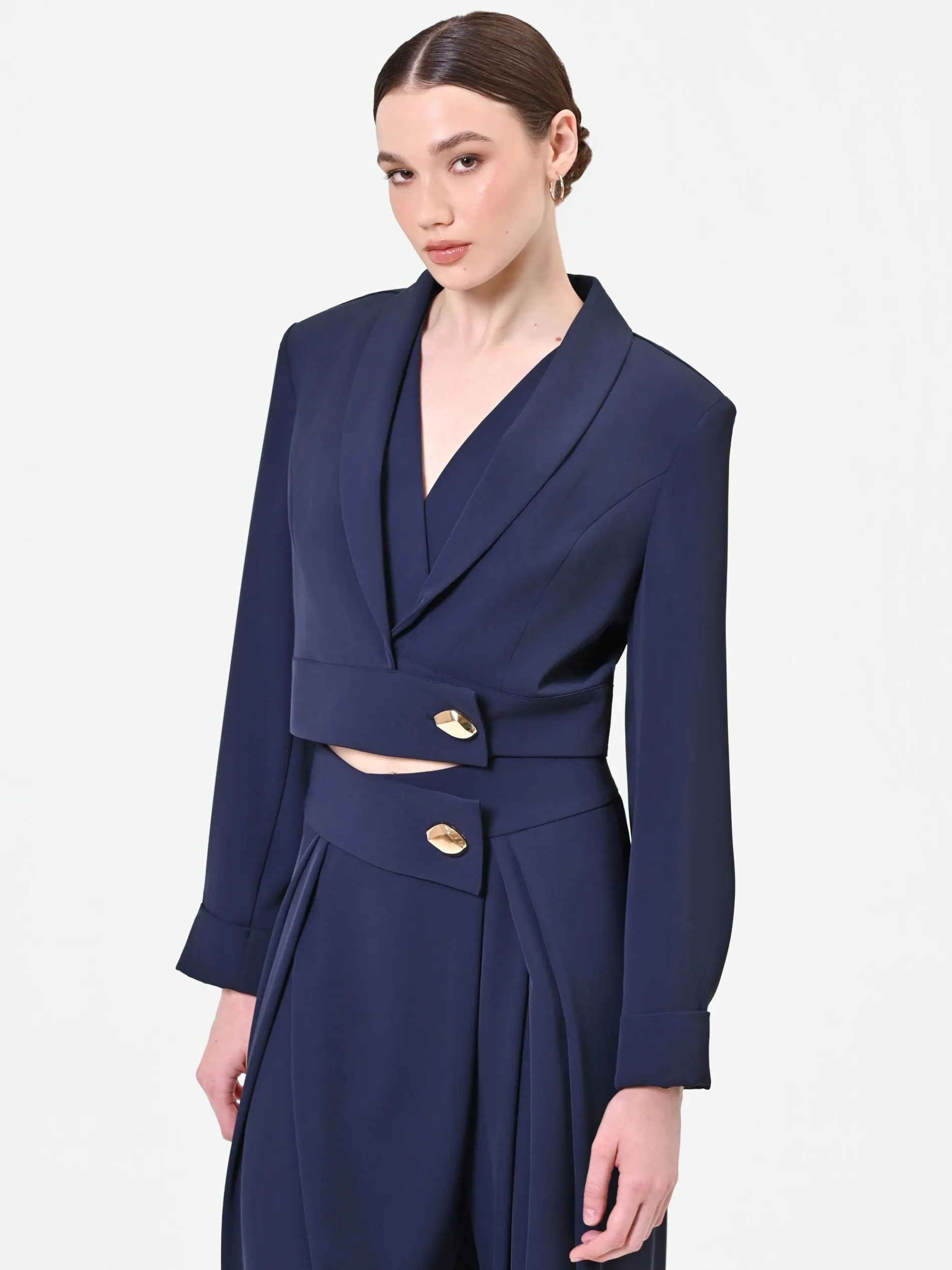 GIACCA CORTA BLU NAVY CON BOTTONE DESIGN