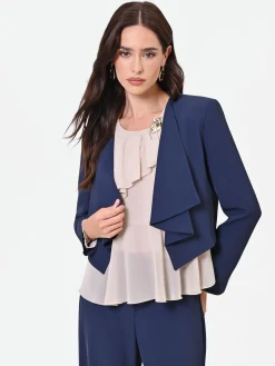 GIACCA CORTA BLU NAVY CON REVERS A CASCATA
