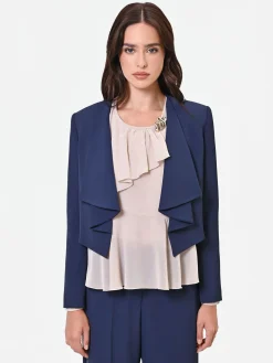 GIACCA CORTA BLU NAVY CON REVERS A CASCATA