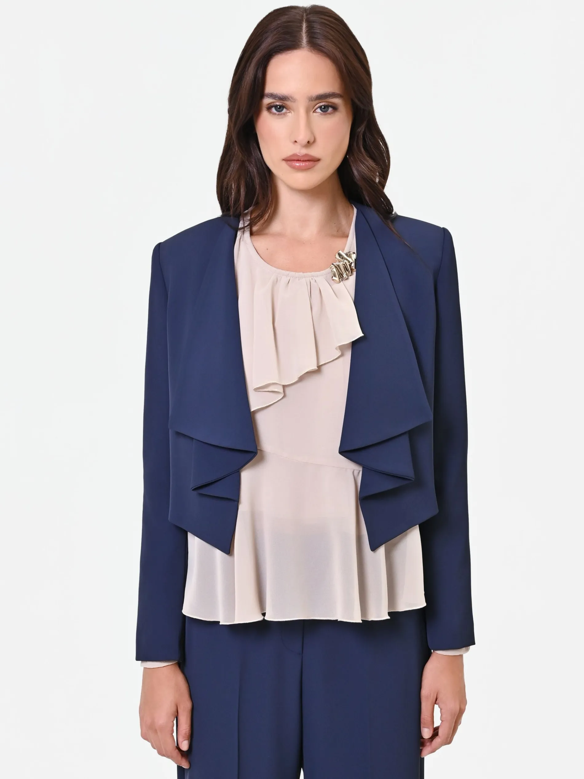 GIACCA CORTA BLU NAVY CON REVERS A CASCATA