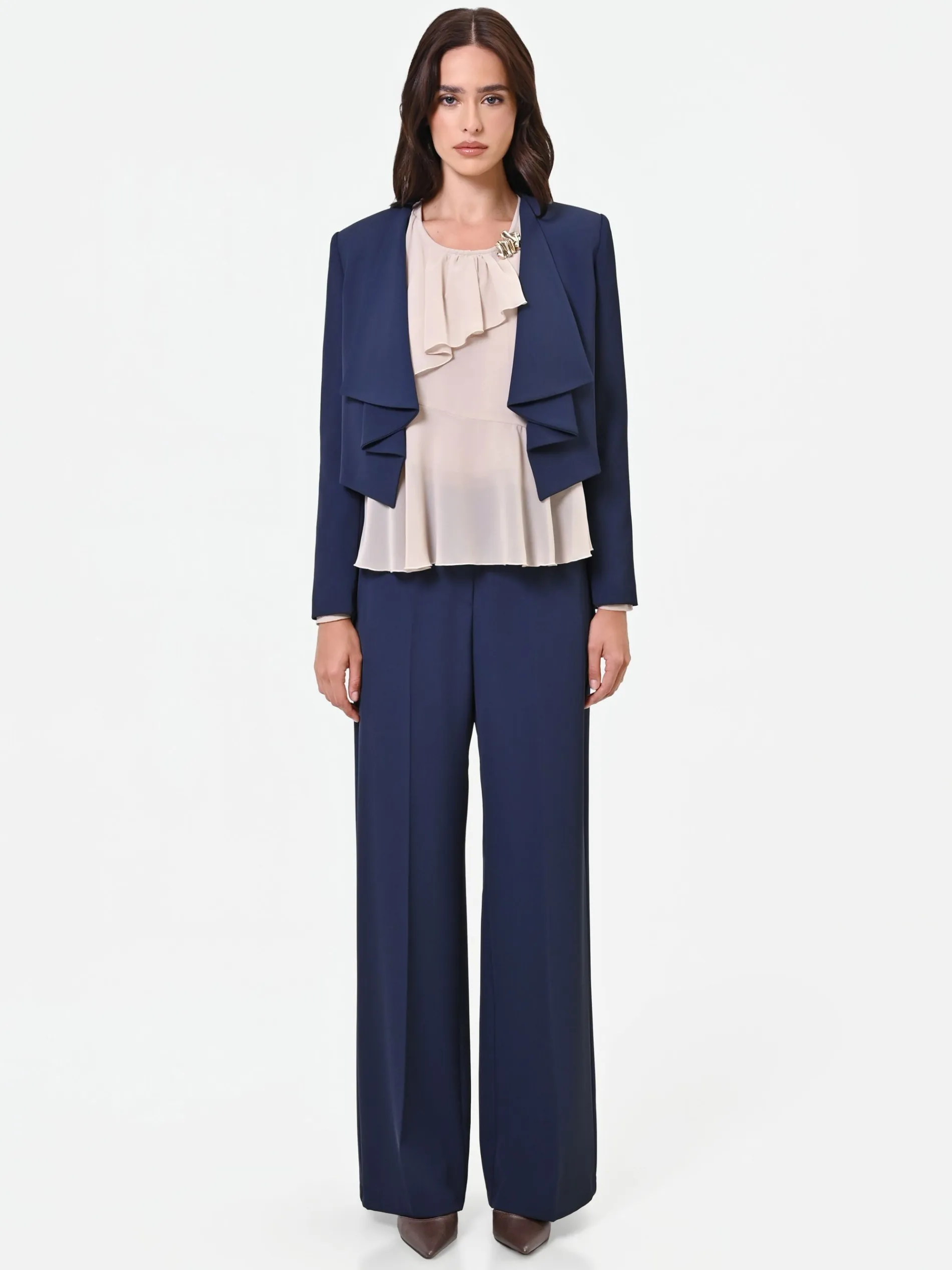 GIACCA CORTA BLU NAVY CON REVERS A CASCATA